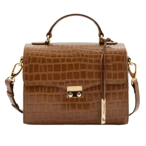DR300 Women's Smart Work Leather Organiser Shoulder Bag Tan