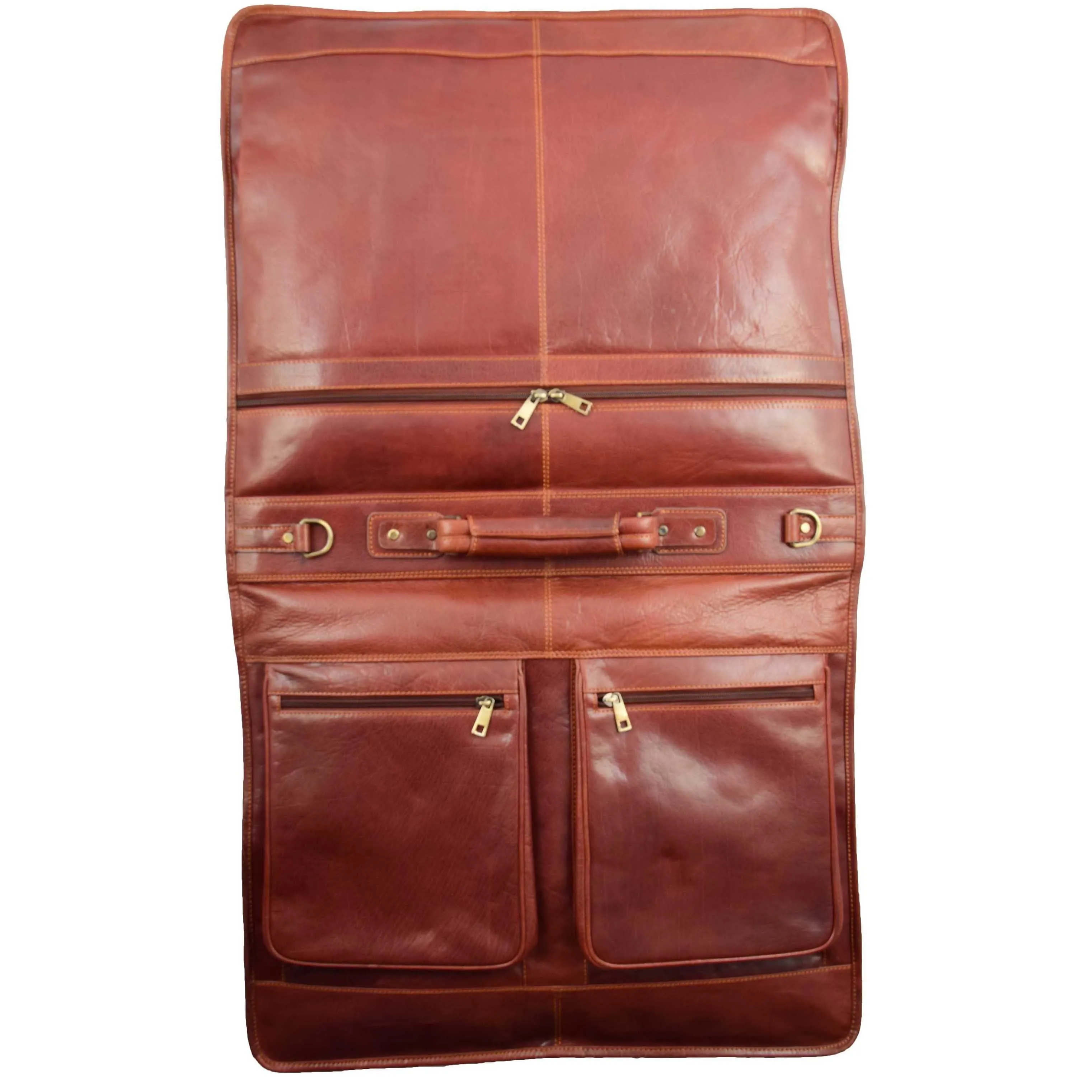 DR315 Genuine Luxury Leather Suit Garment Dress Carriers Chestnut