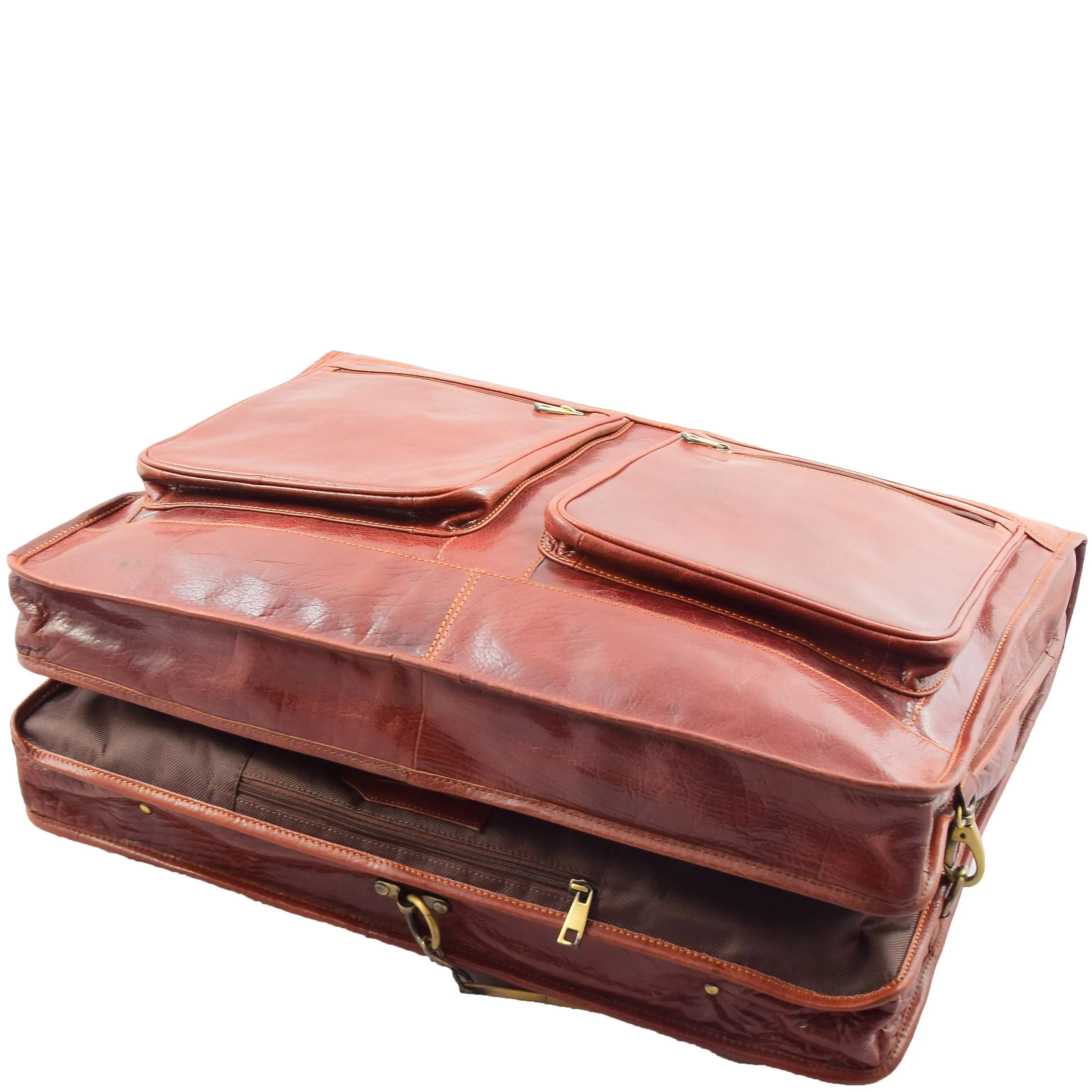 DR315 Genuine Luxury Leather Suit Garment Dress Carriers Chestnut