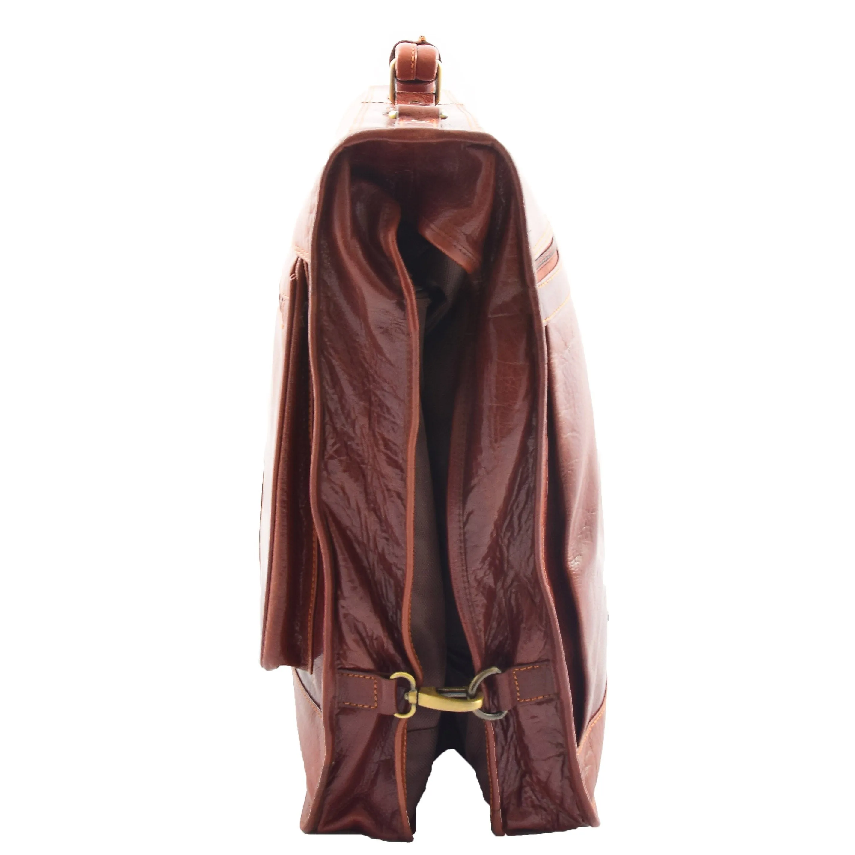DR315 Genuine Luxury Leather Suit Garment Dress Carriers Chestnut