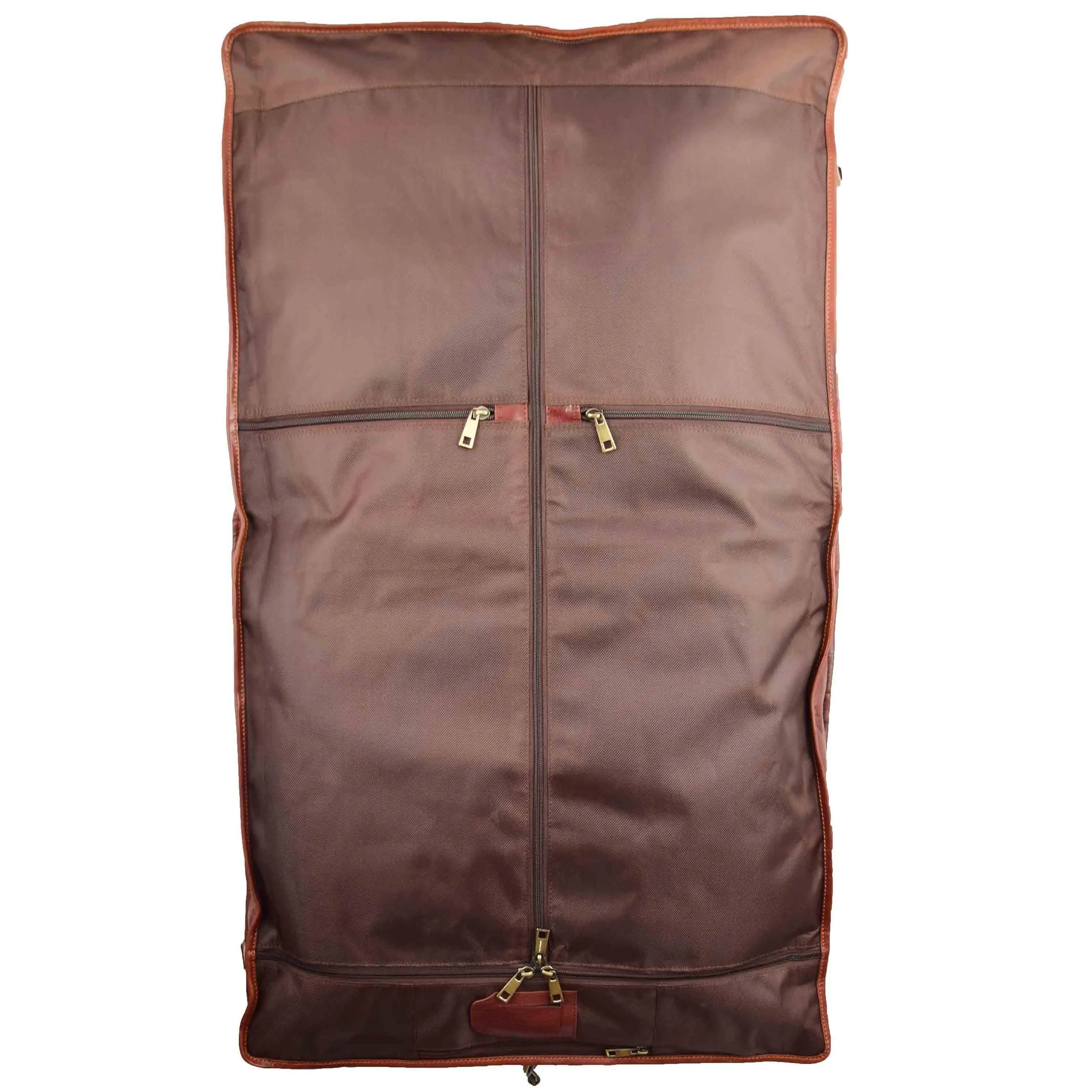 DR315 Genuine Luxury Leather Suit Garment Dress Carriers Chestnut