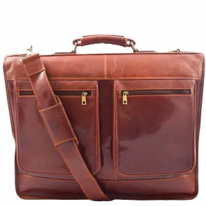 DR315 Genuine Luxury Leather Suit Garment Dress Carriers Chestnut