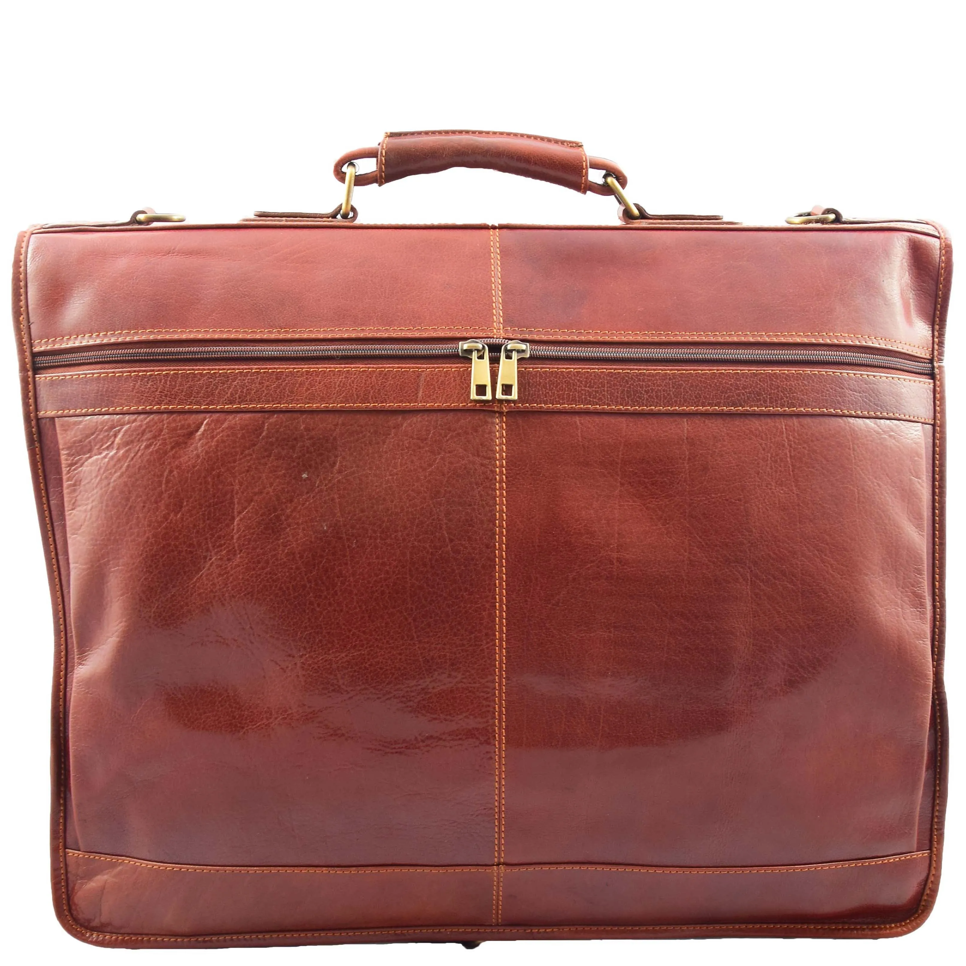 DR315 Genuine Luxury Leather Suit Garment Dress Carriers Chestnut
