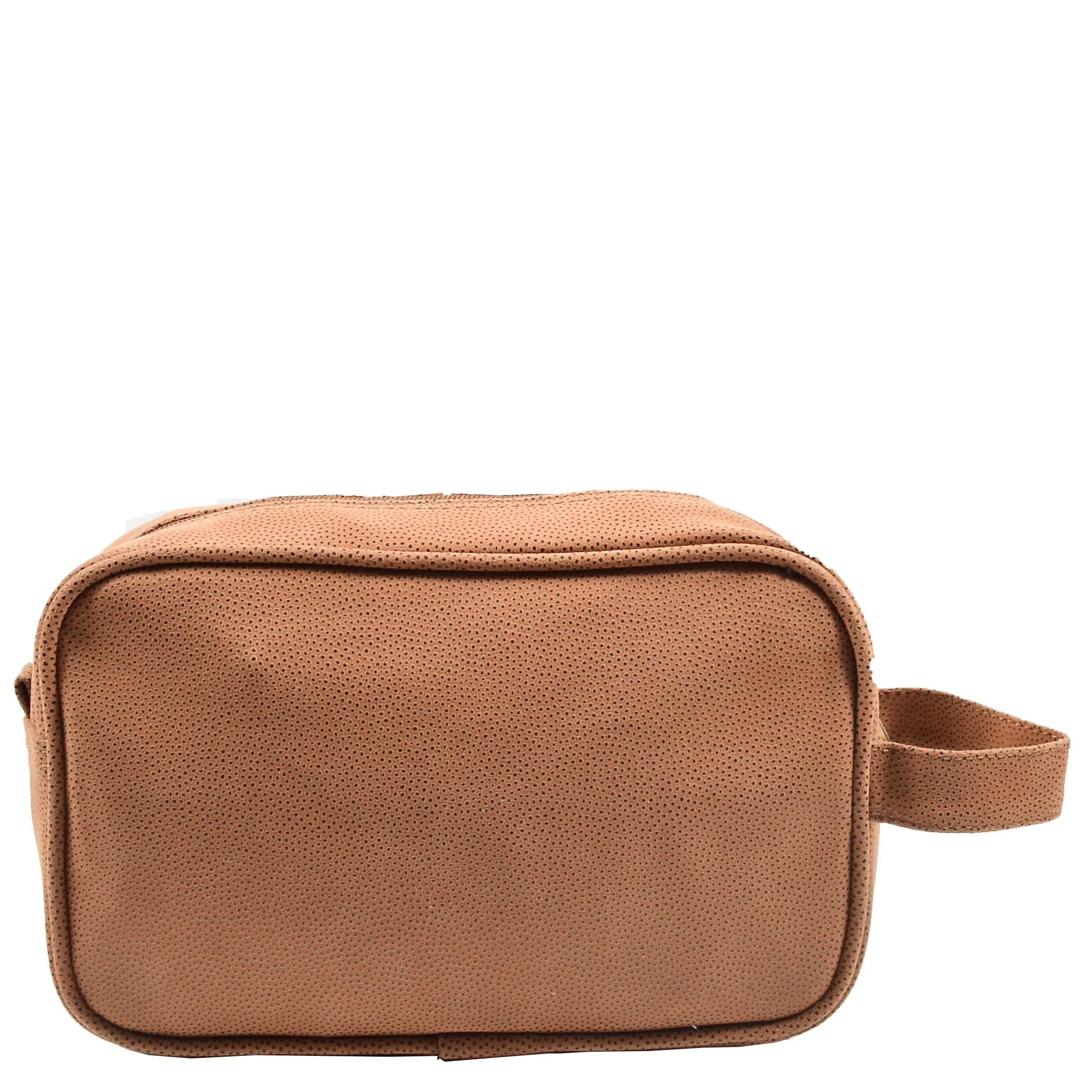 DR625 Toiletry Wash Faux Leather Wrist Bag Camel