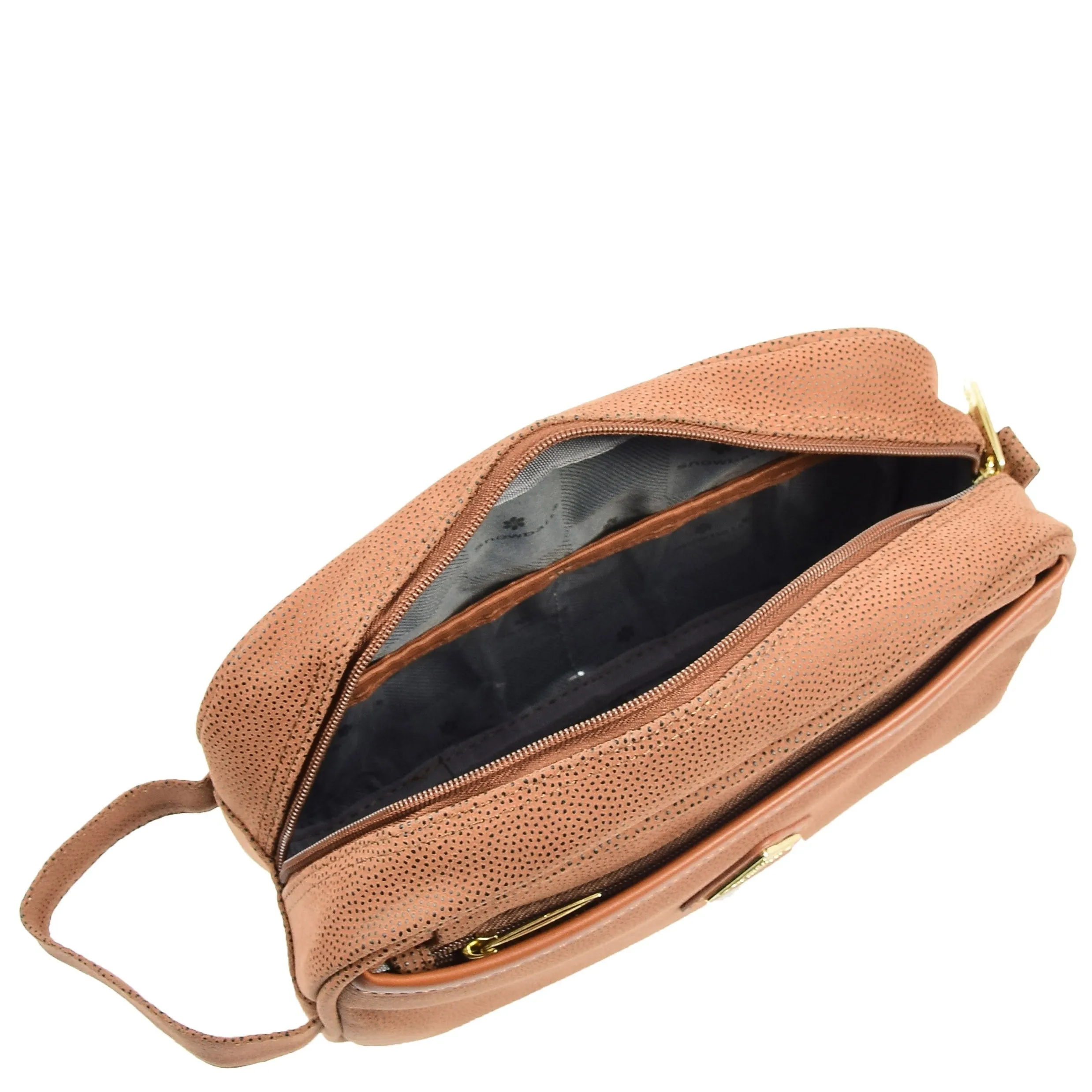 DR625 Toiletry Wash Faux Leather Wrist Bag Camel