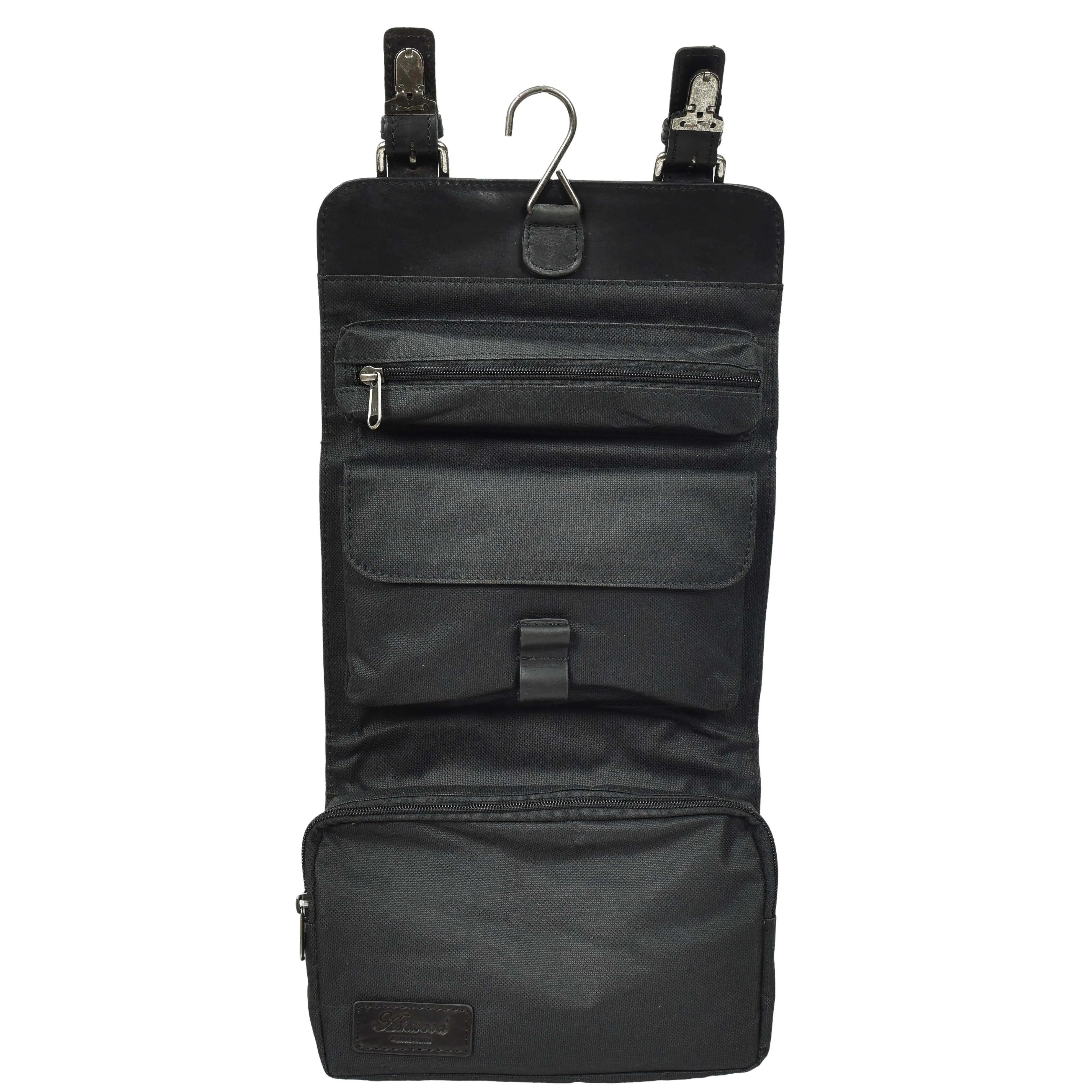 DR666 Genuine Cow Waxed Leather Toiletry Wash Bag Black