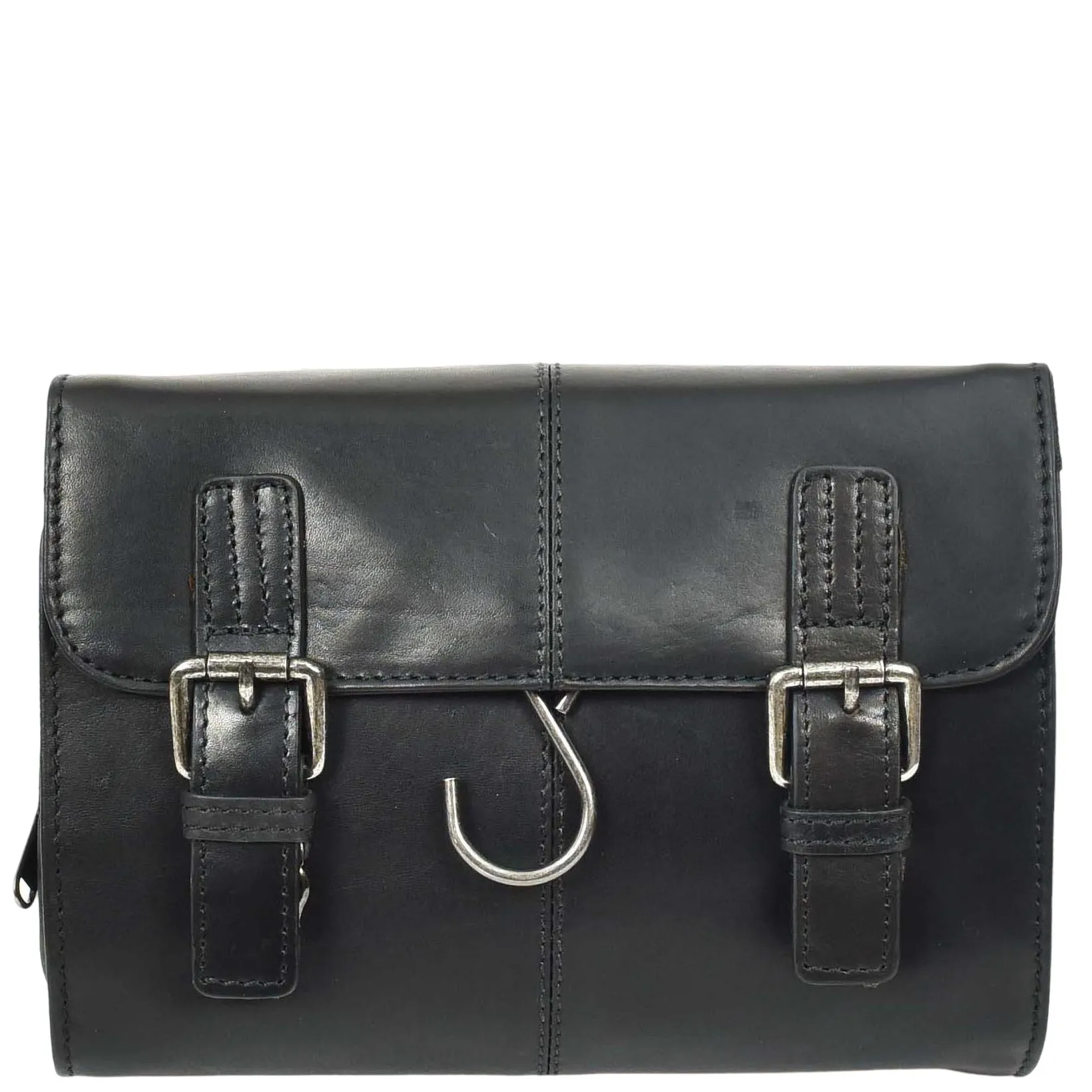 DR666 Genuine Cow Waxed Leather Toiletry Wash Bag Black