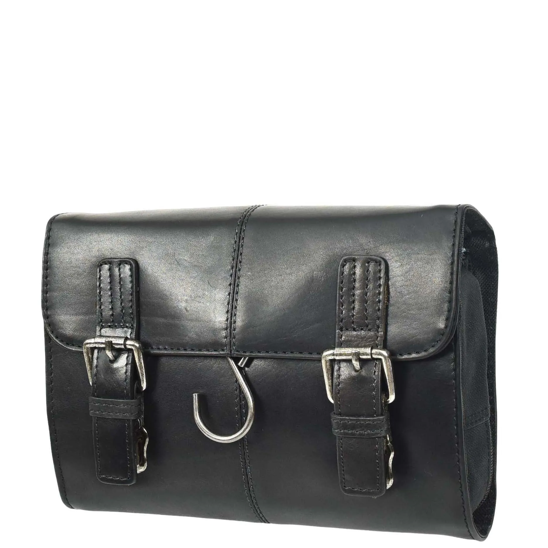 DR666 Genuine Cow Waxed Leather Toiletry Wash Bag Black