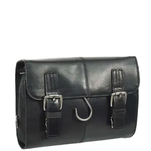 DR666 Genuine Cow Waxed Leather Toiletry Wash Bag Black