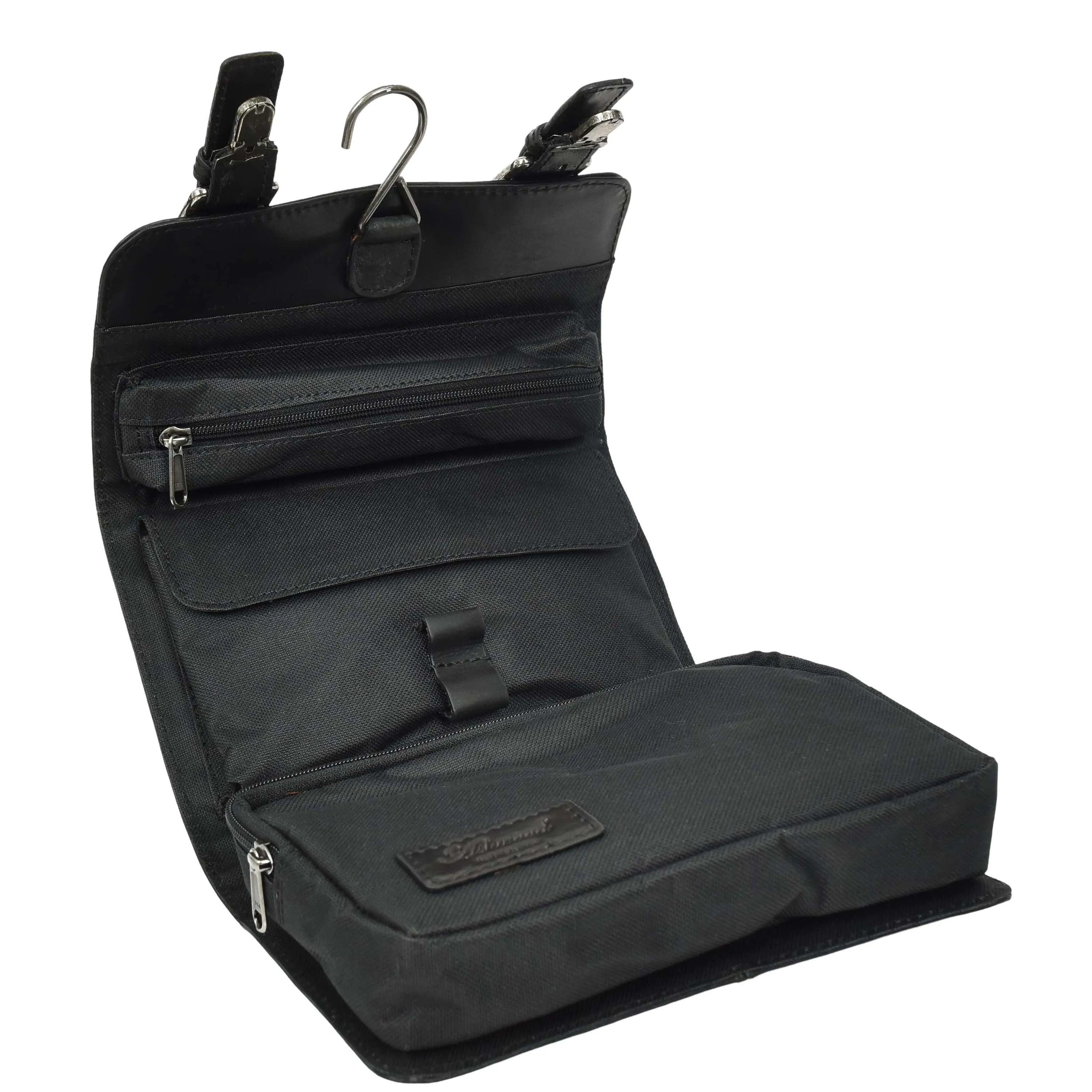 DR666 Genuine Cow Waxed Leather Toiletry Wash Bag Black
