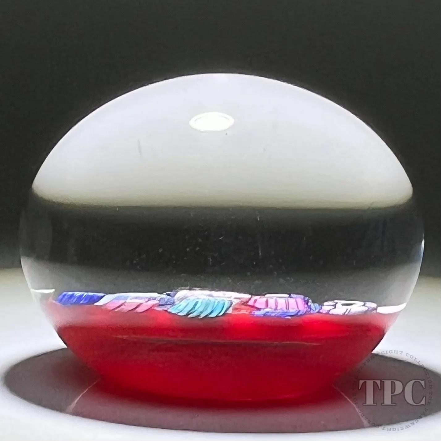 Drew Ebelhare Commemorative Glass Art Paperweight Carlsthal 1754-2004 Complex Open Concentric Millefiori on Opaque Red Ground