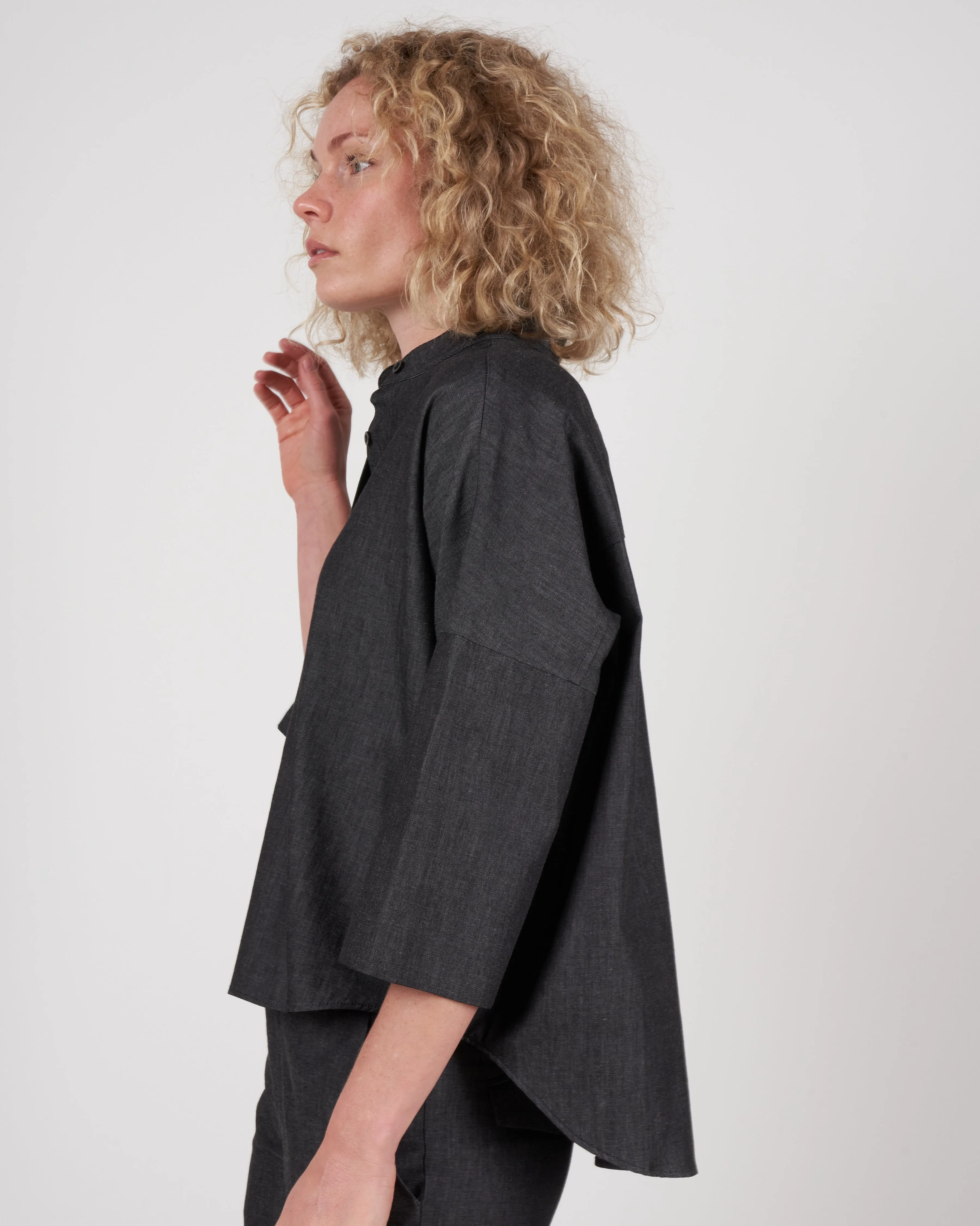 drop shoulder top - dark denim