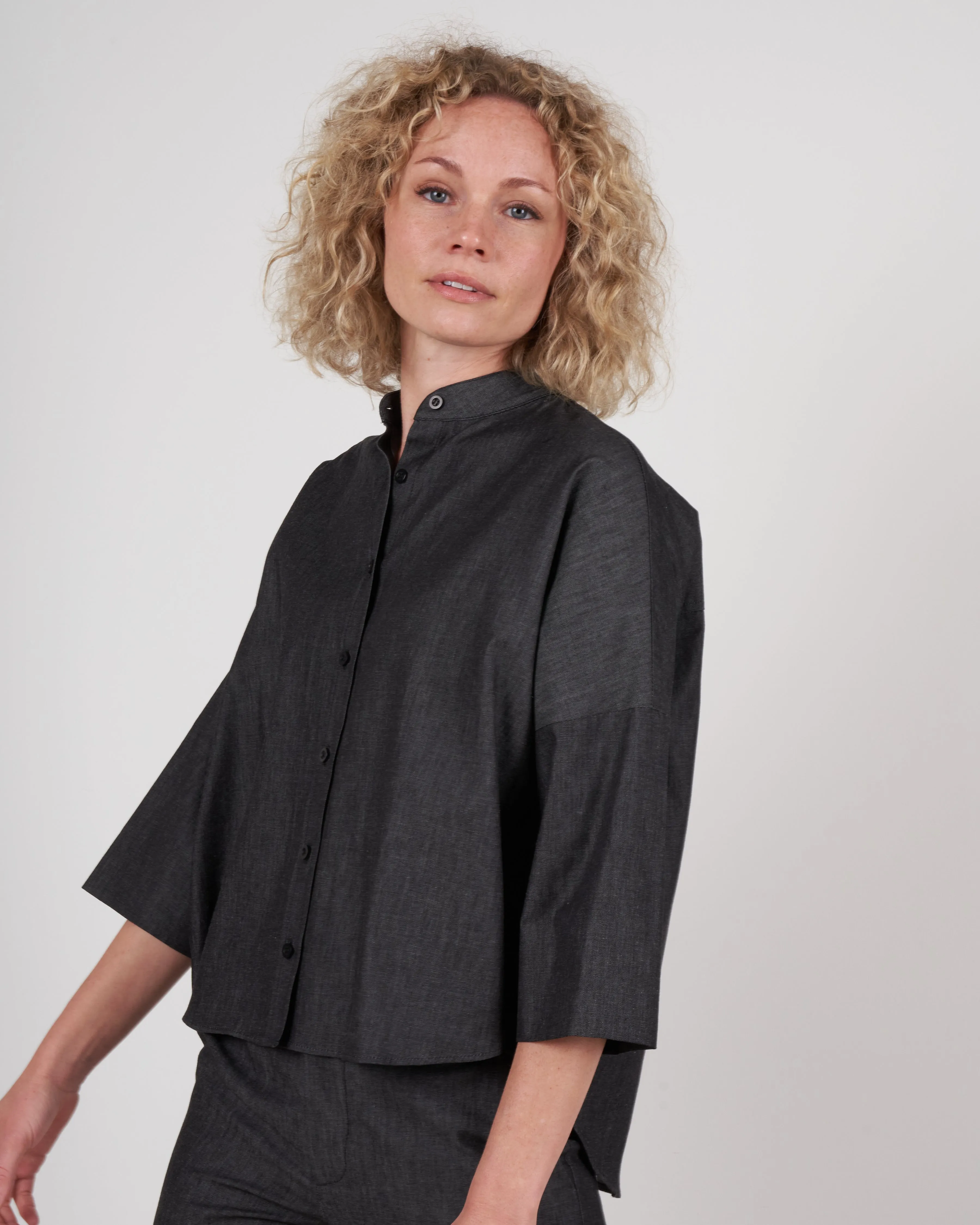 drop shoulder top - dark denim