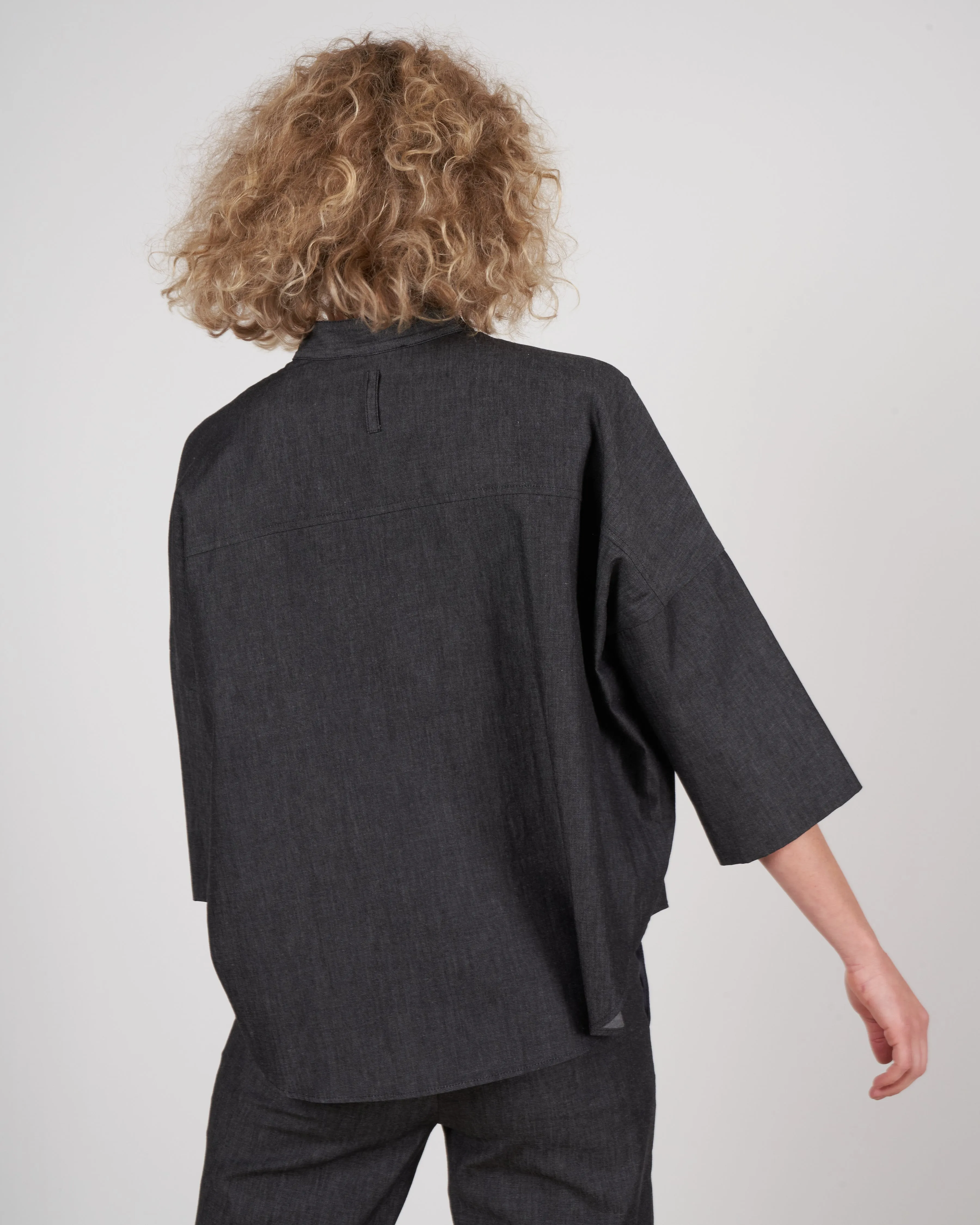 drop shoulder top - dark denim