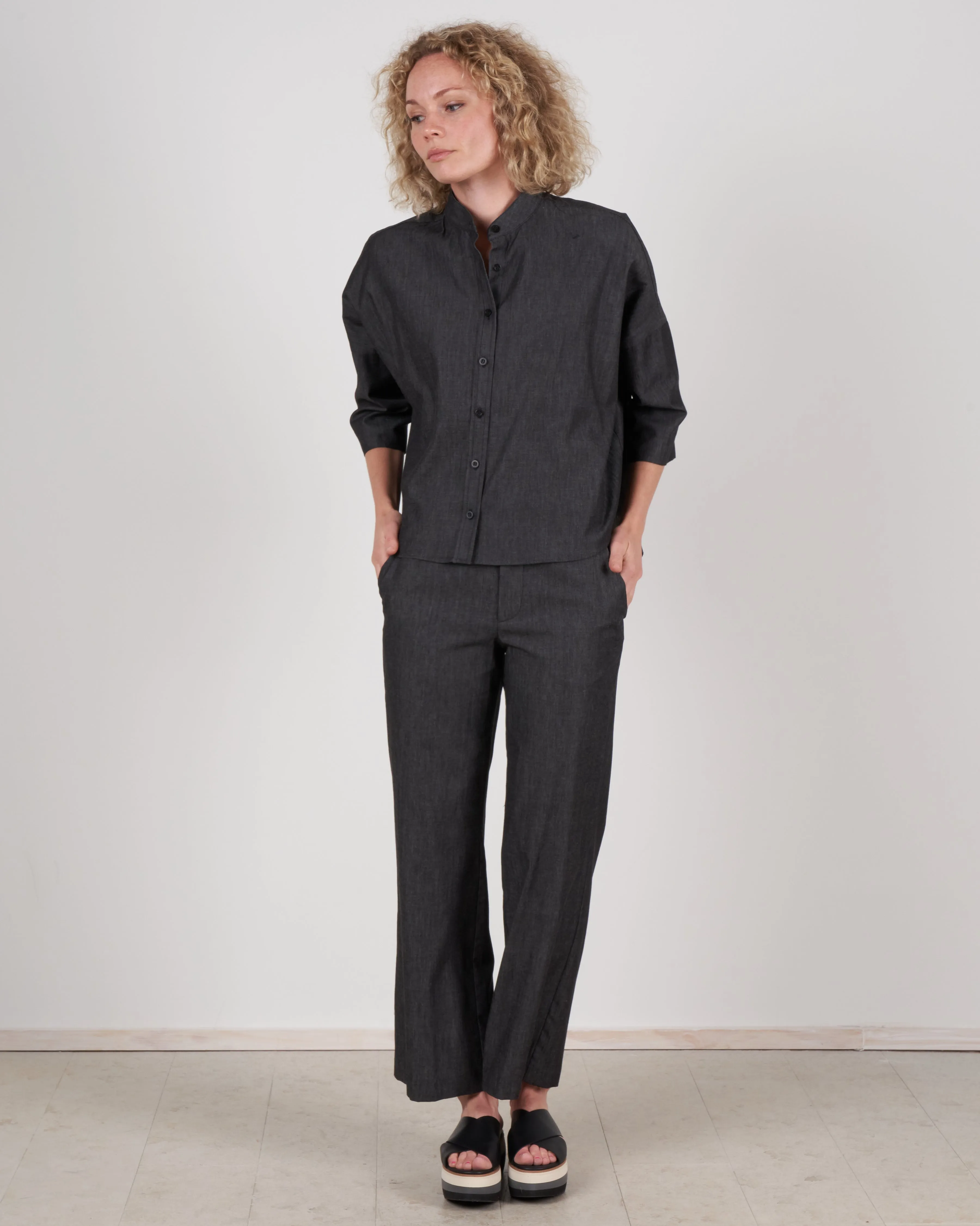 drop shoulder top - dark denim