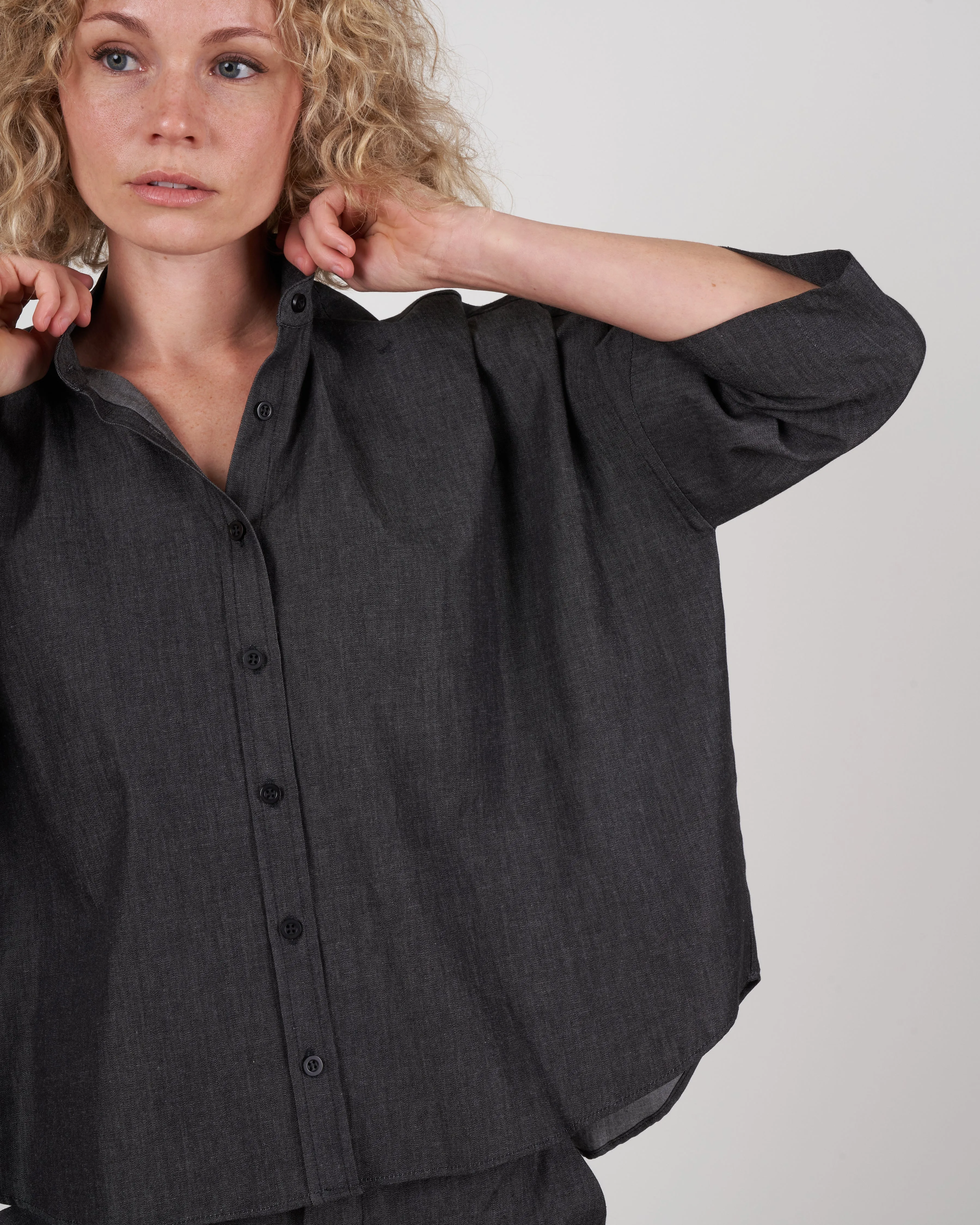 drop shoulder top - dark denim