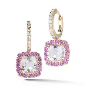 Dynamite - Drop Earrings with Rose de France, Pink Sapphires and Diamonds, 18k Rose Gold