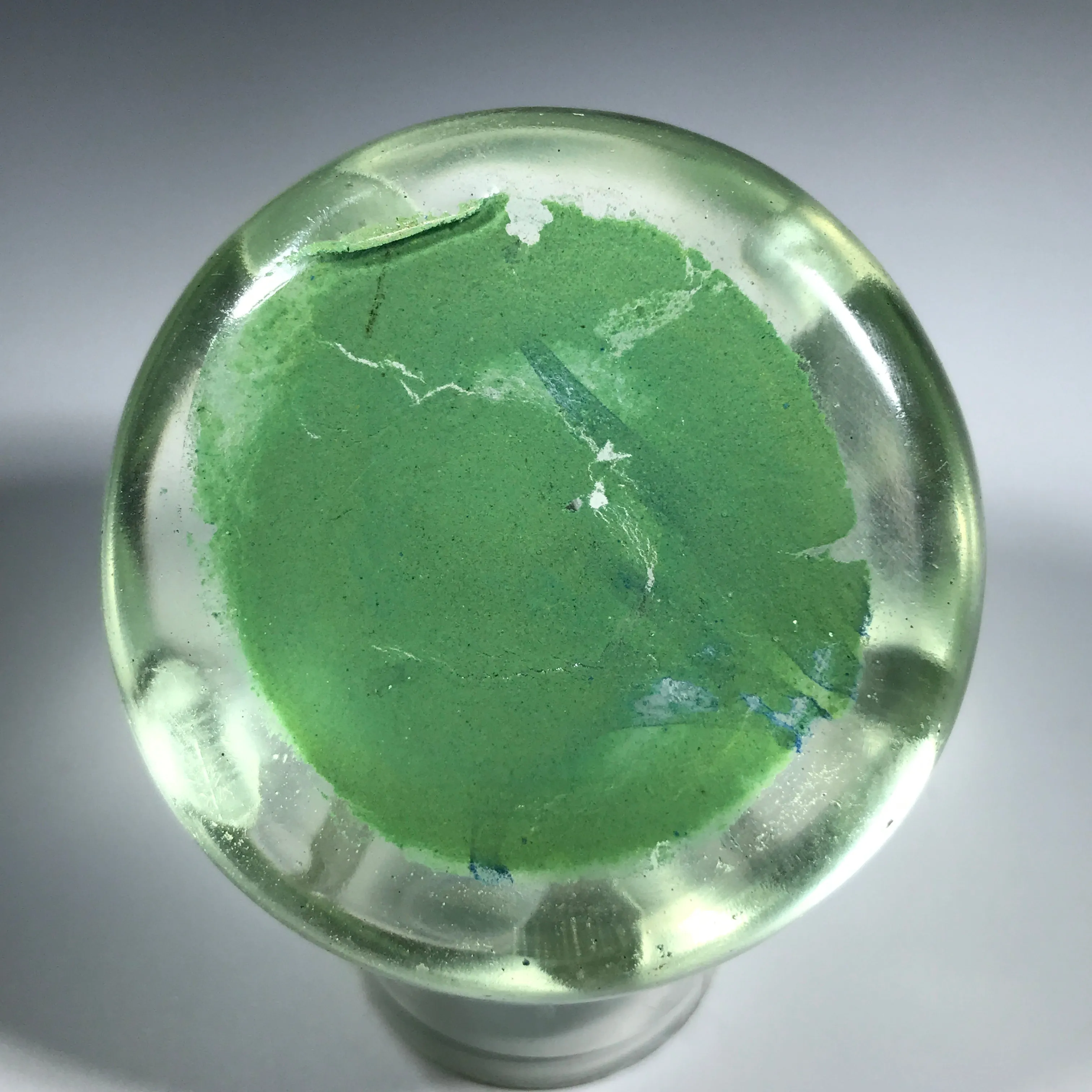 Early 20th Century Chinese Faceted Art Glass Paperweight Painted Frog on Handpainted Pond