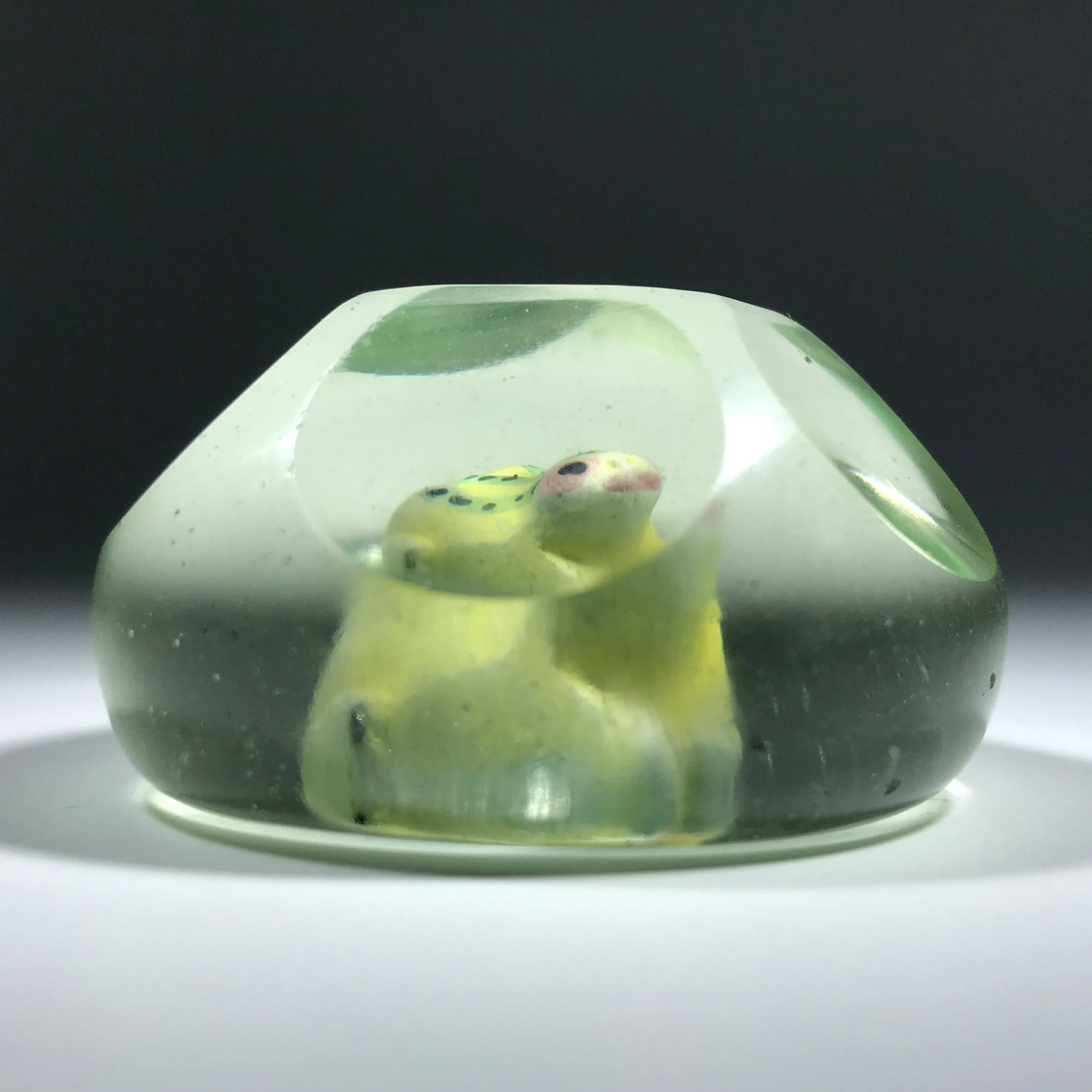Early 20th Century Chinese Faceted Art Glass Paperweight Painted Frog on Handpainted Pond