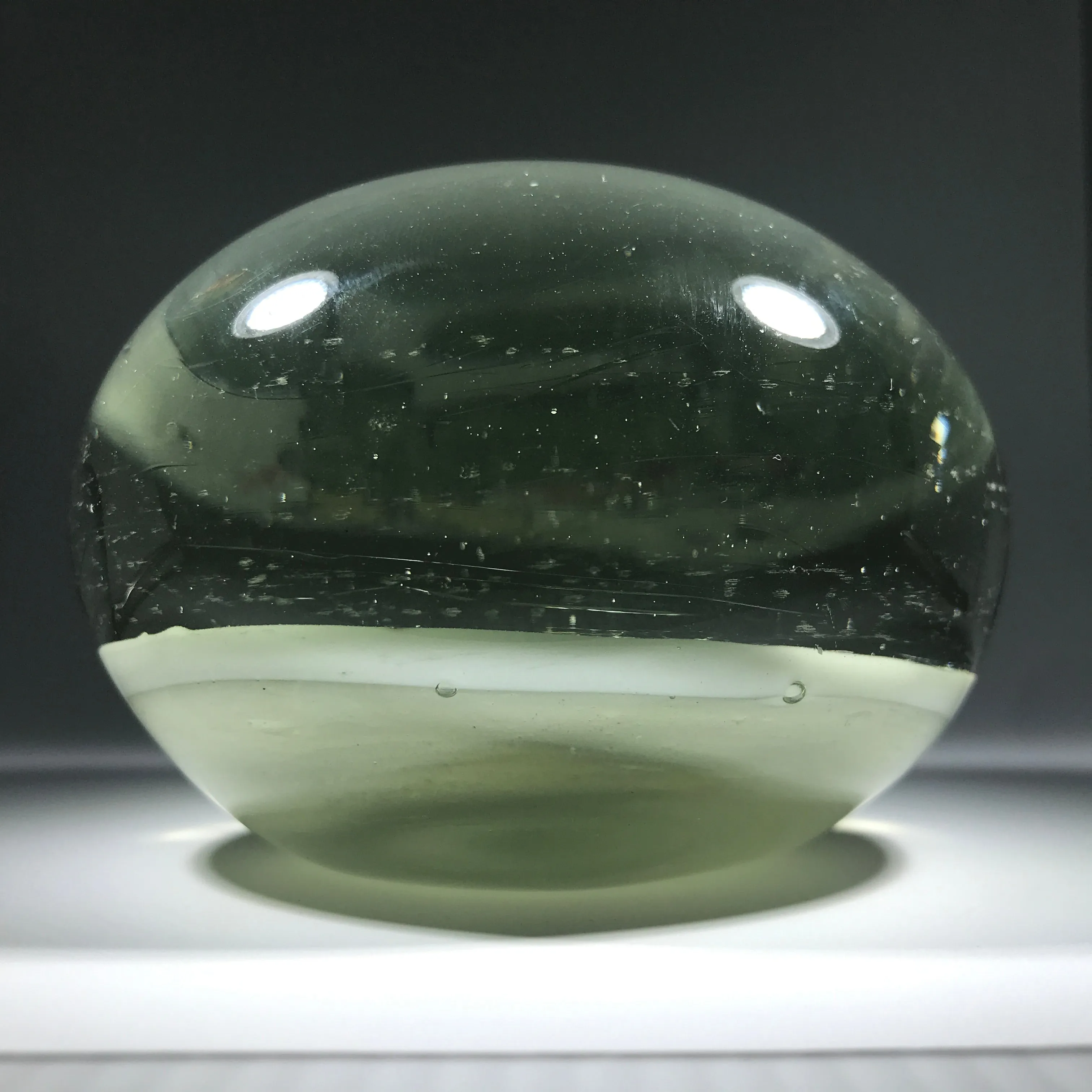 Early 20th Century Chinese Magnum Art Glass Paperweight Painted White Ground Cricket on Squash Trellis
