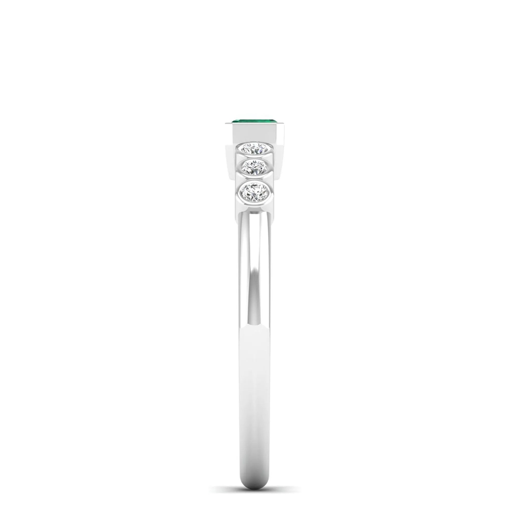 East-West Emerald and Bezel Diamond Ring