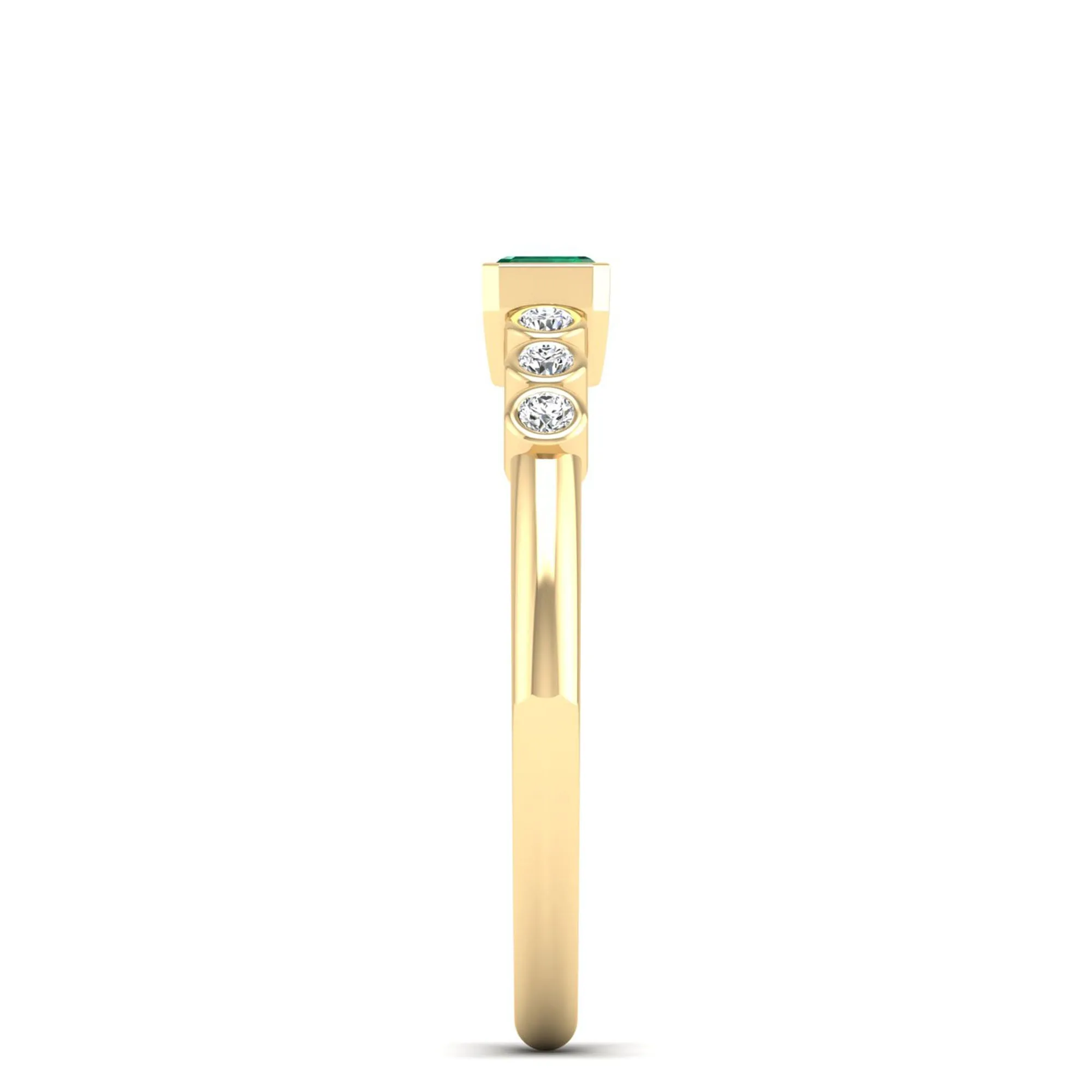 East-West Emerald and Bezel Diamond Ring
