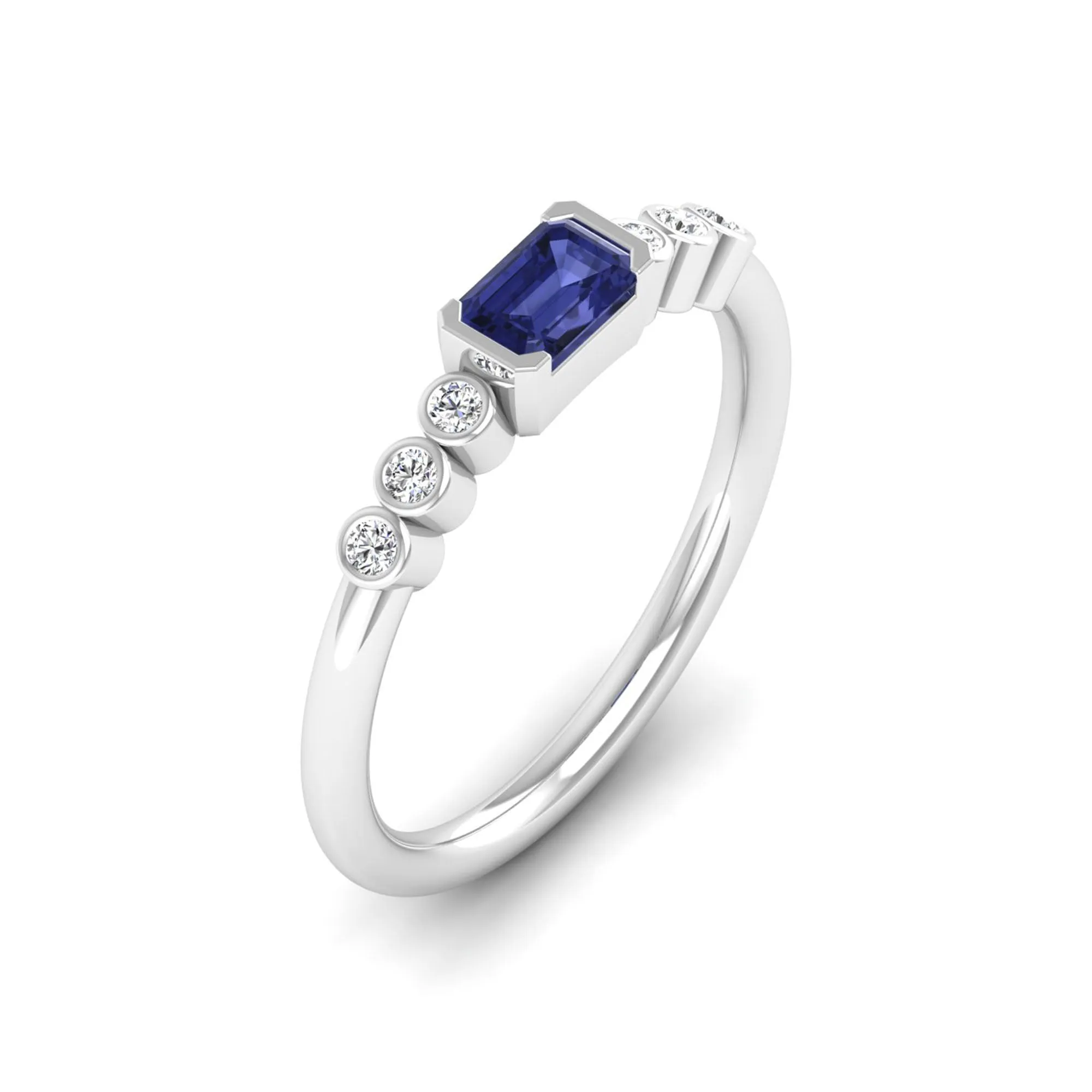 East-West Tanzanite and Bezel Diamond Ring