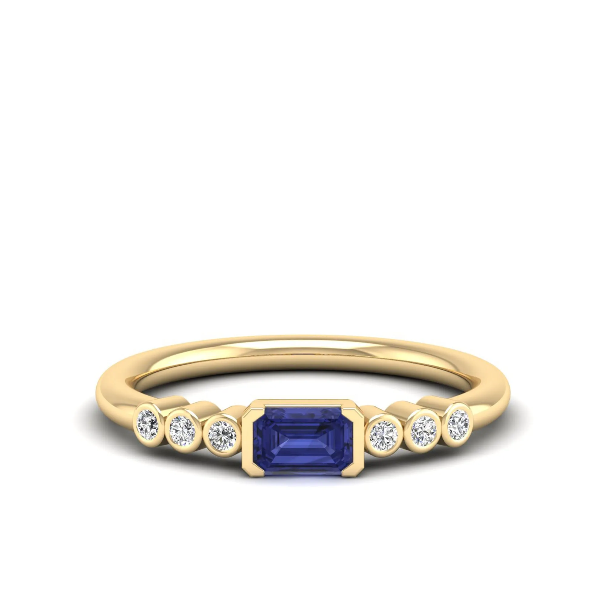 East-West Tanzanite and Bezel Diamond Ring