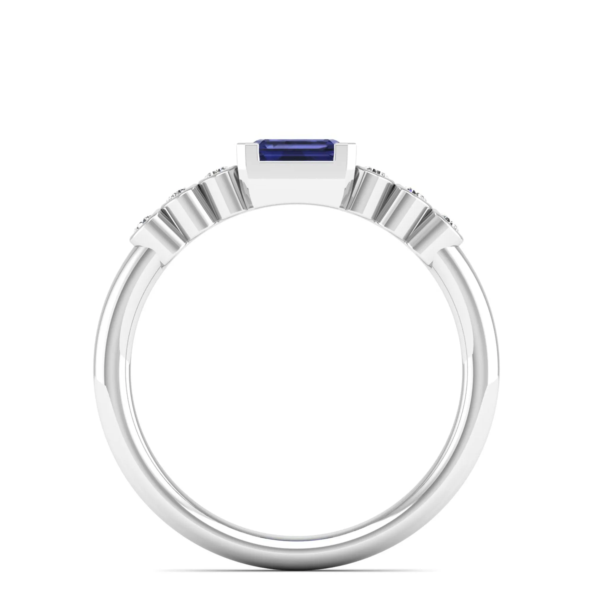 East-West Tanzanite and Bezel Diamond Ring