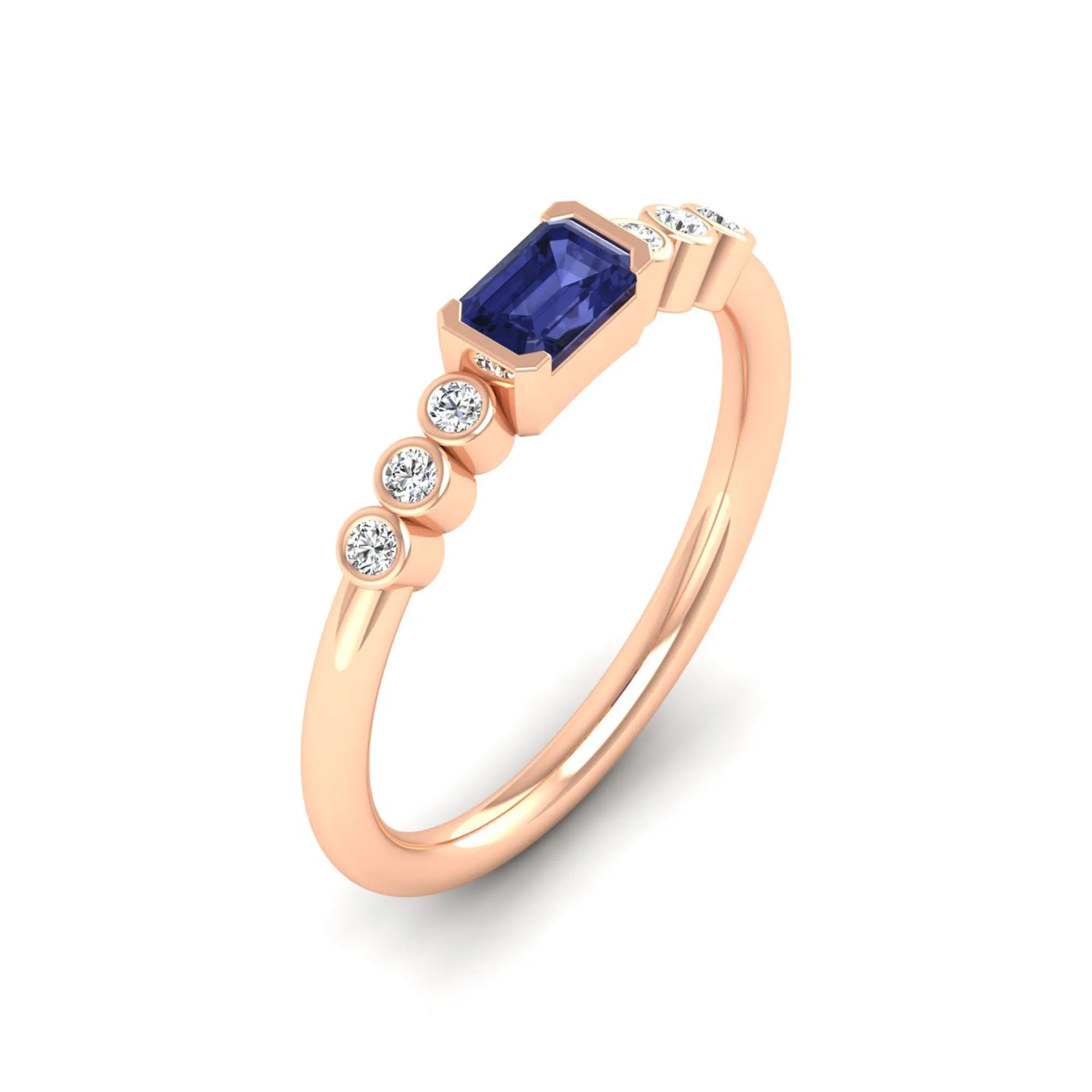 East-West Tanzanite and Bezel Diamond Ring