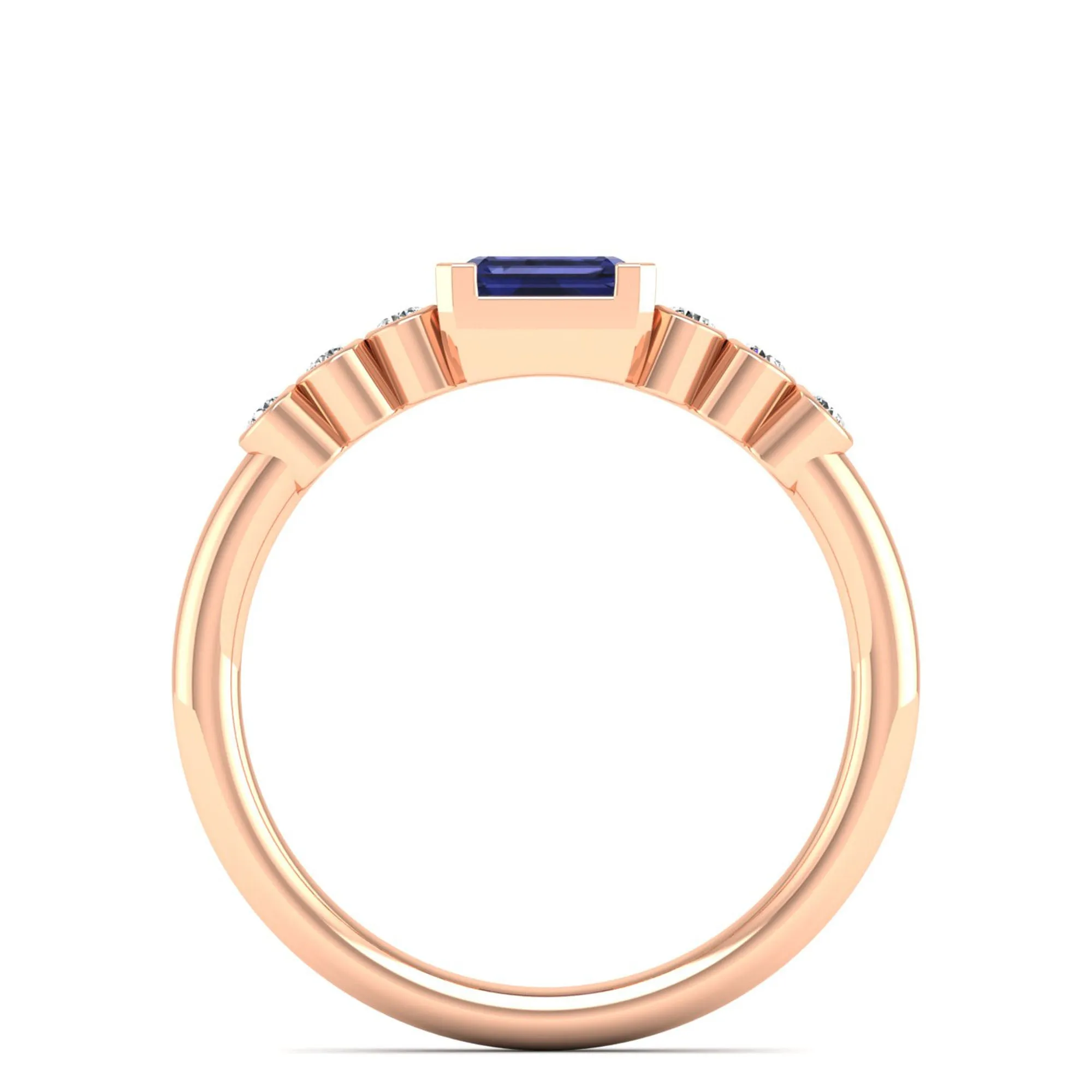 East-West Tanzanite and Bezel Diamond Ring