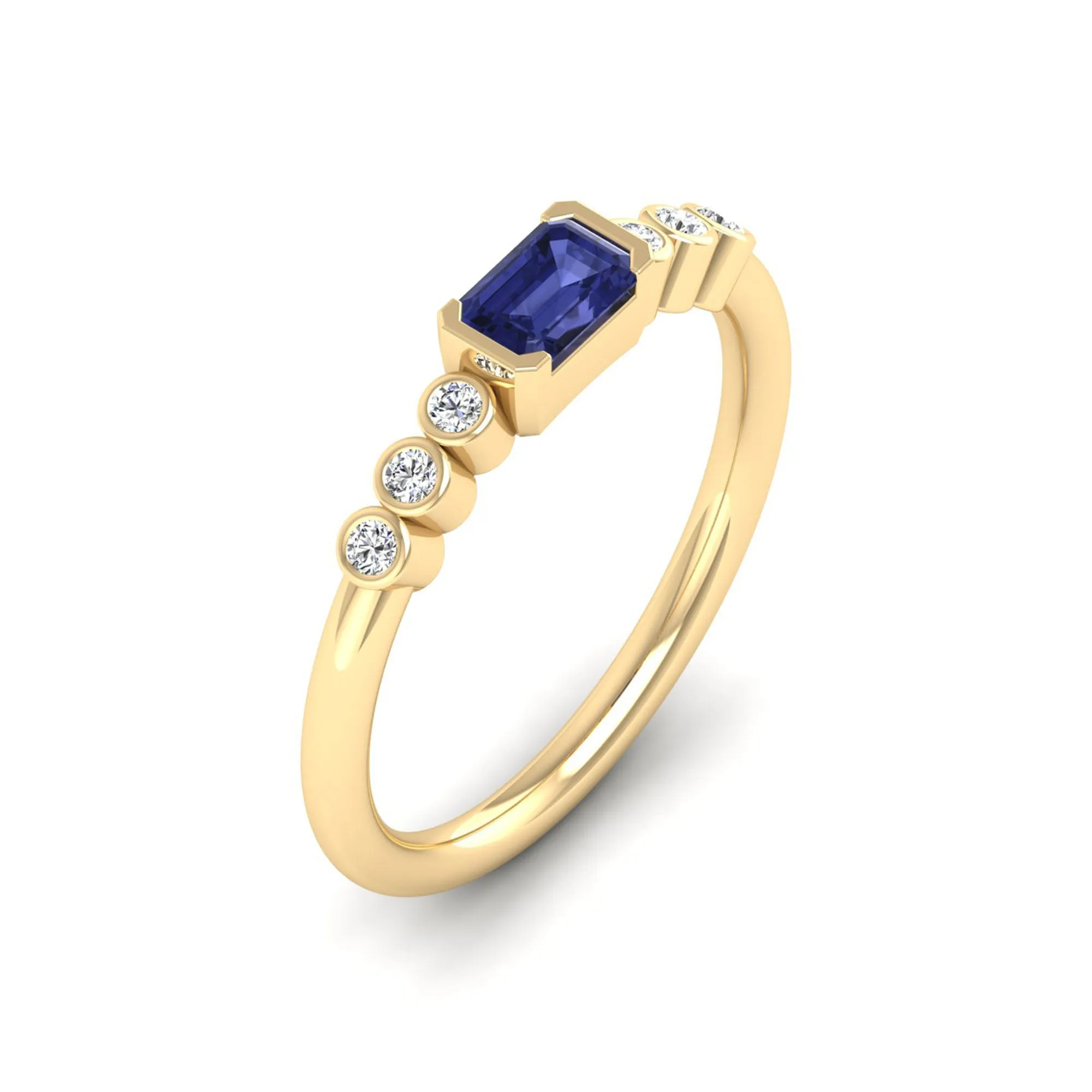 East-West Tanzanite and Bezel Diamond Ring