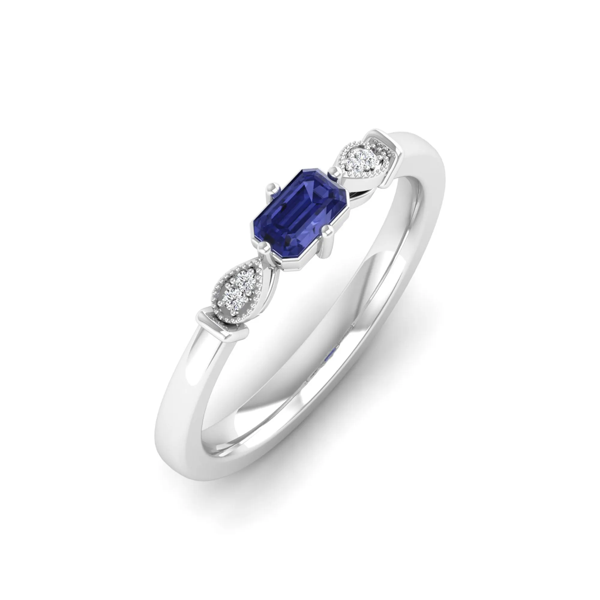 East-West Tanzanite and Filligree Diamond Ring