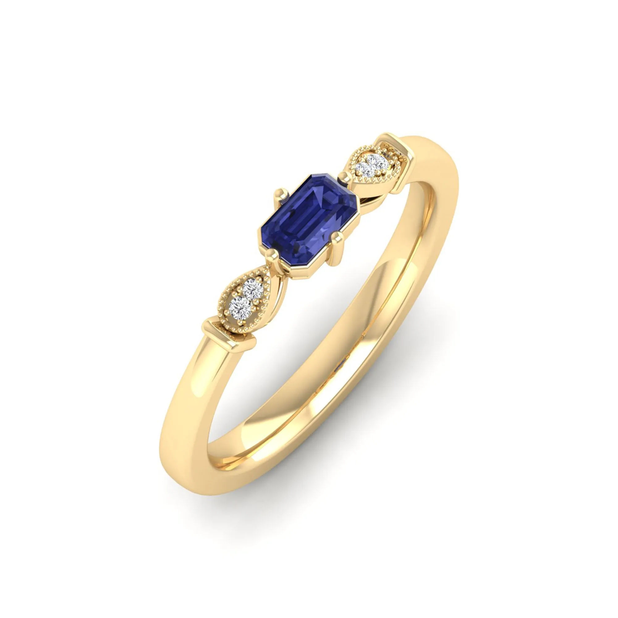 East-West Tanzanite and Filligree Diamond Ring