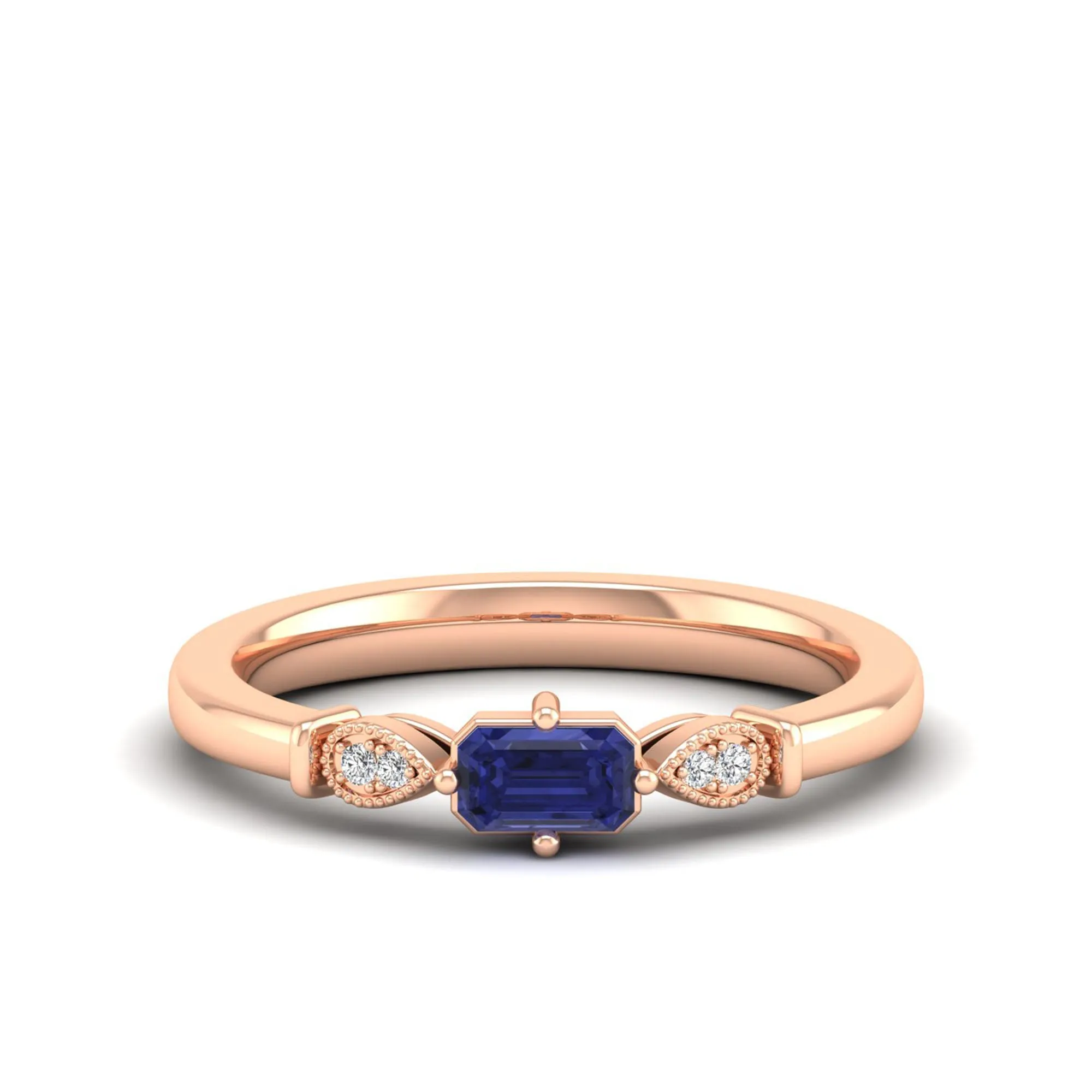East-West Tanzanite and Filligree Diamond Ring