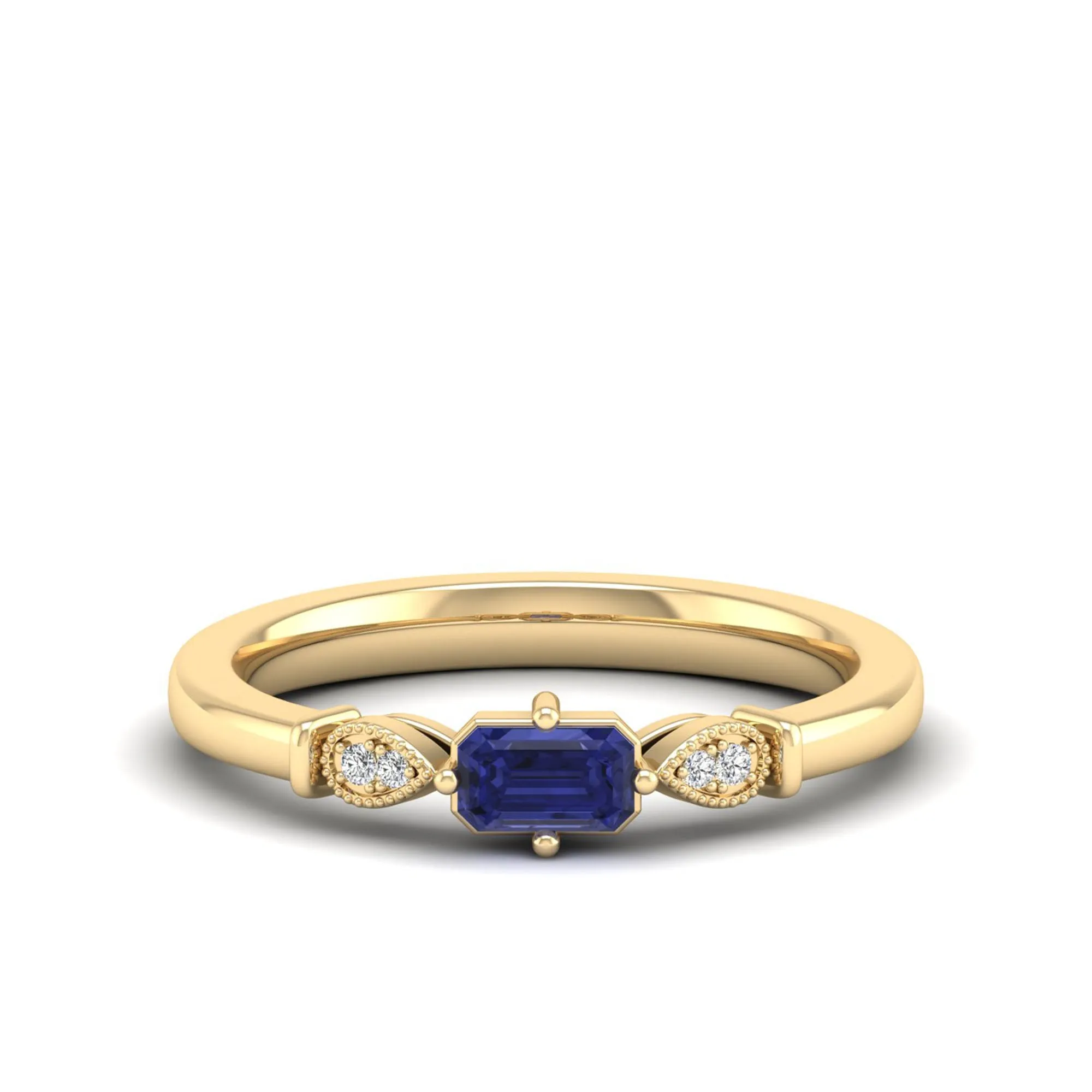 East-West Tanzanite and Filligree Diamond Ring