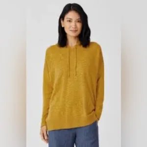 Eileen Fisher - Organic Cotton Linen Slub Hooded Top - size medium