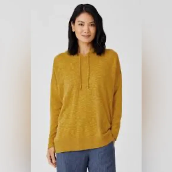 Eileen Fisher - Organic Cotton Linen Slub Hooded Top - size medium