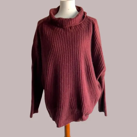 Eileen Fisher yak wool rust red boxy mock neck sweater XL