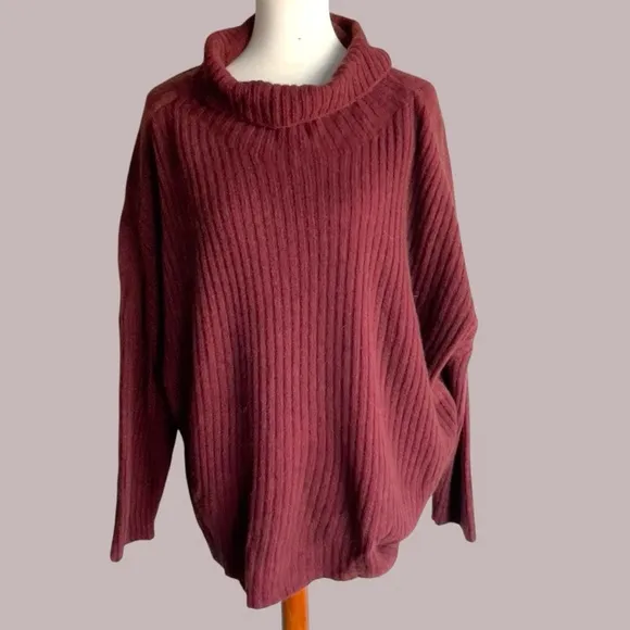 Eileen Fisher yak wool rust red boxy mock neck sweater XL