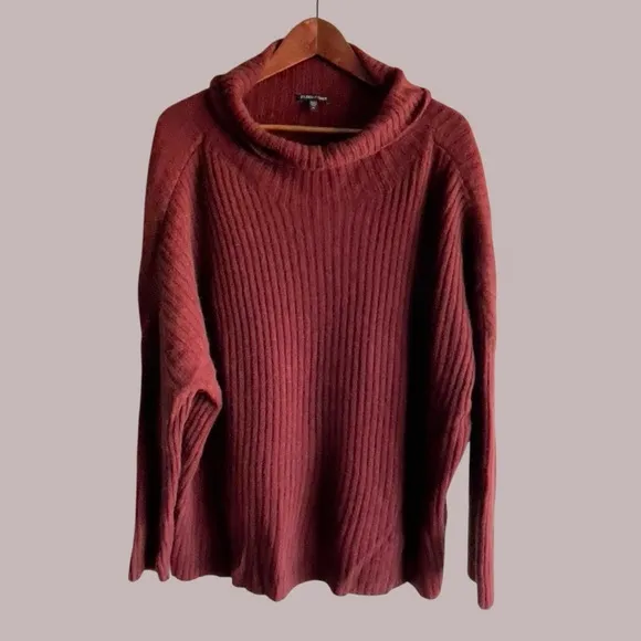 Eileen Fisher yak wool rust red boxy mock neck sweater XL