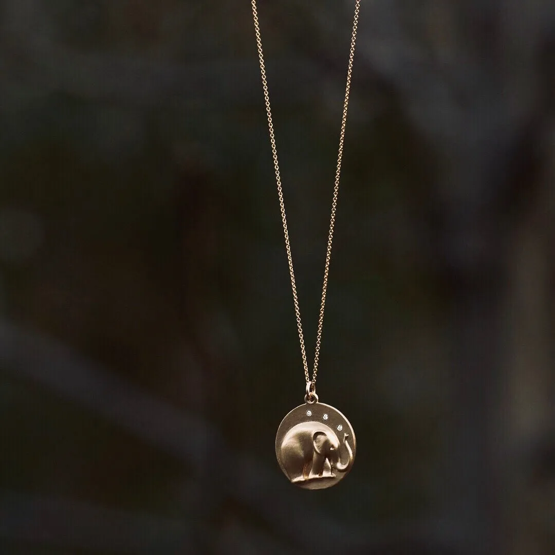 Elephant Wood Bead Charm Necklace