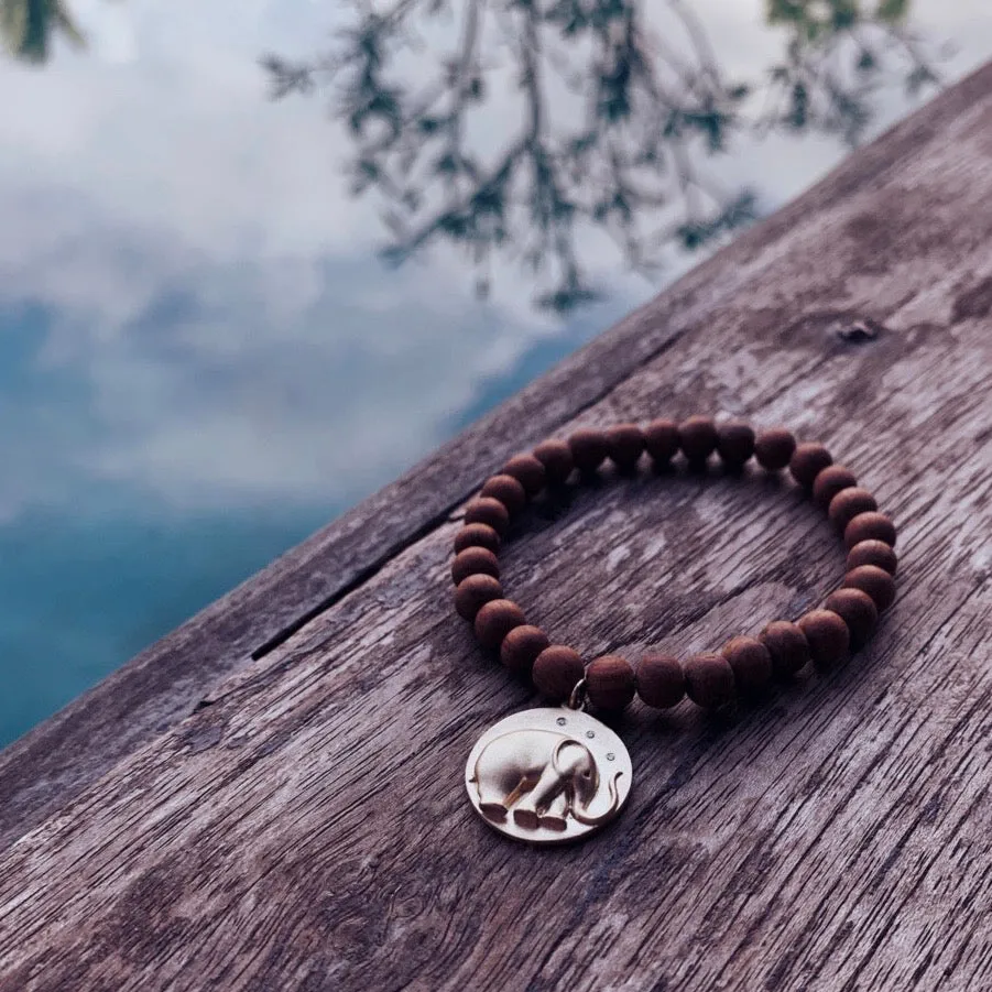 Elephant Wood Bead Charm Necklace