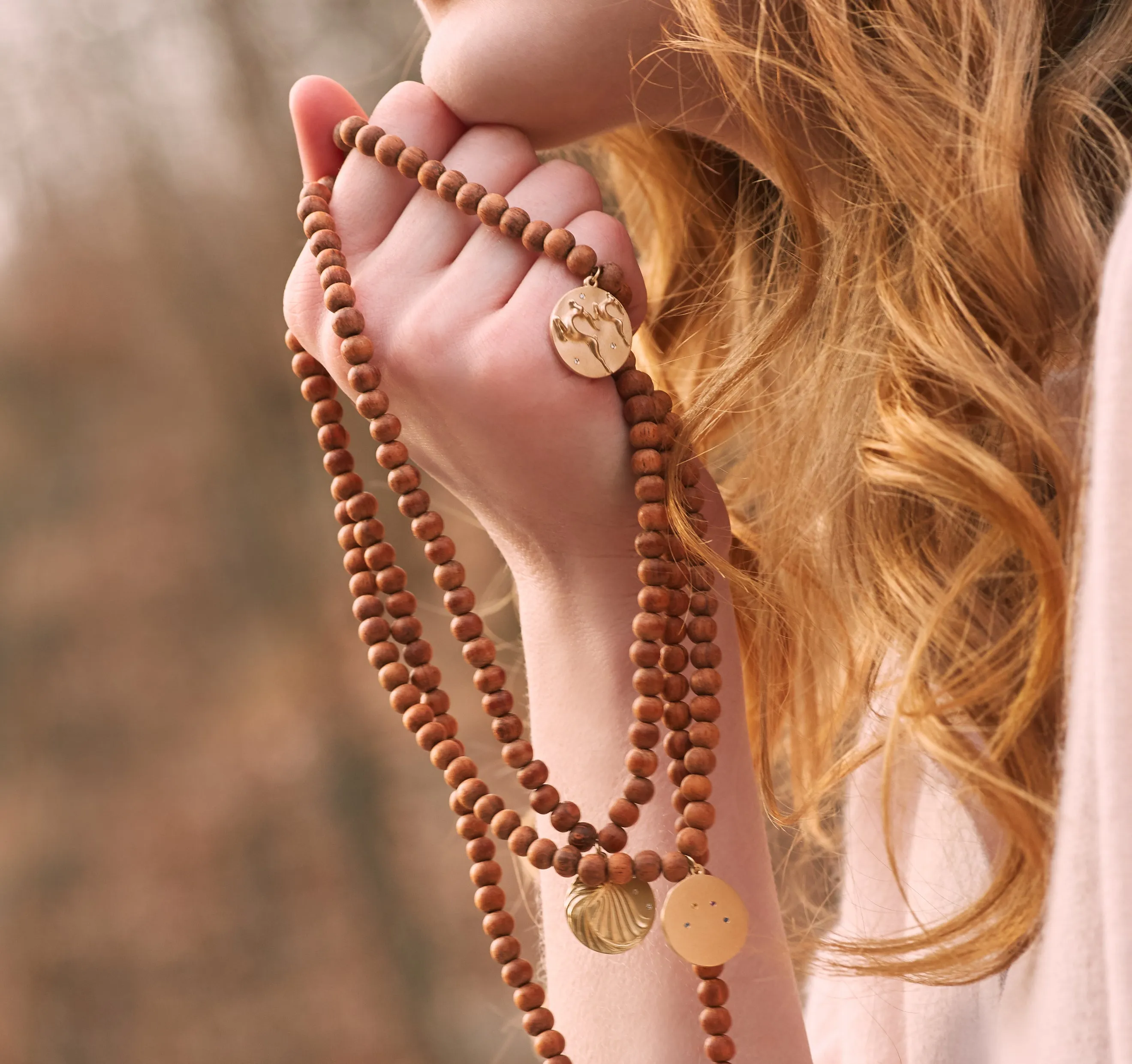 Elephant Wood Bead Charm Necklace