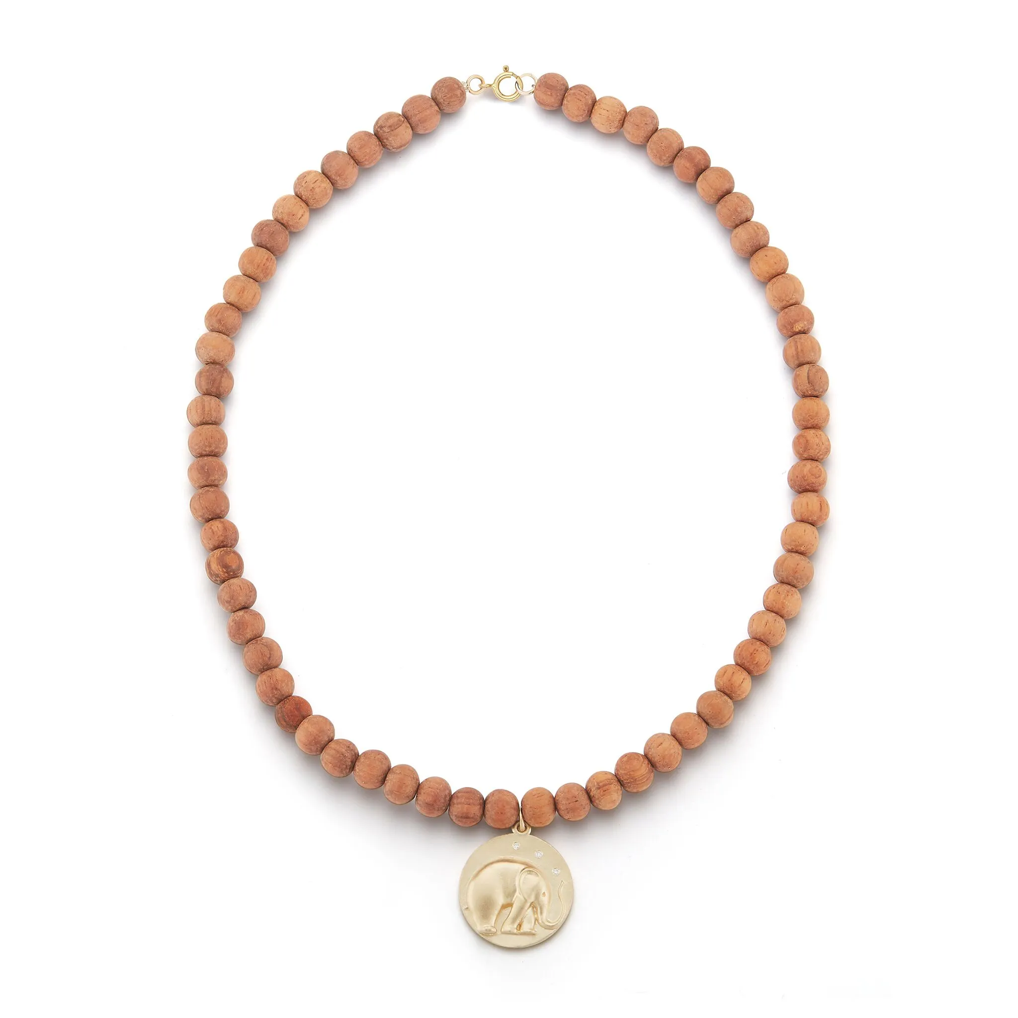 Elephant Wood Bead Charm Necklace