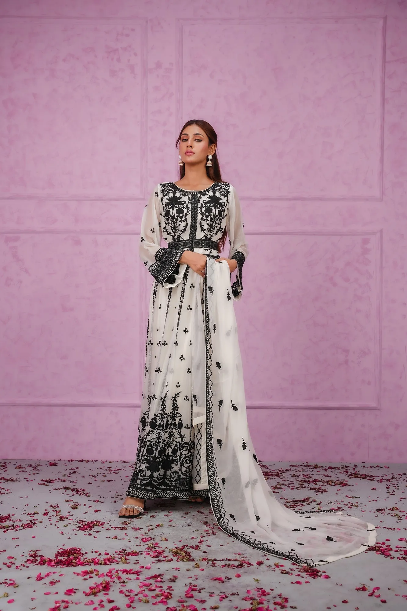 Embroidered chiffon stitched 3-piece