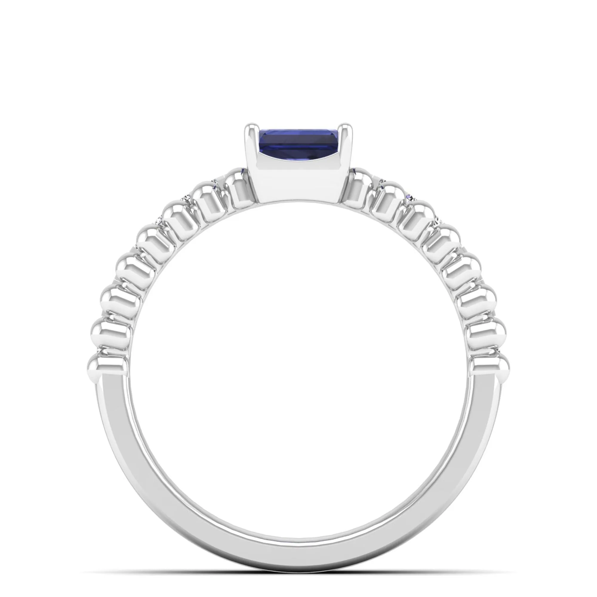 Emerald Cut East-West Tanzanite and Diamond Ring