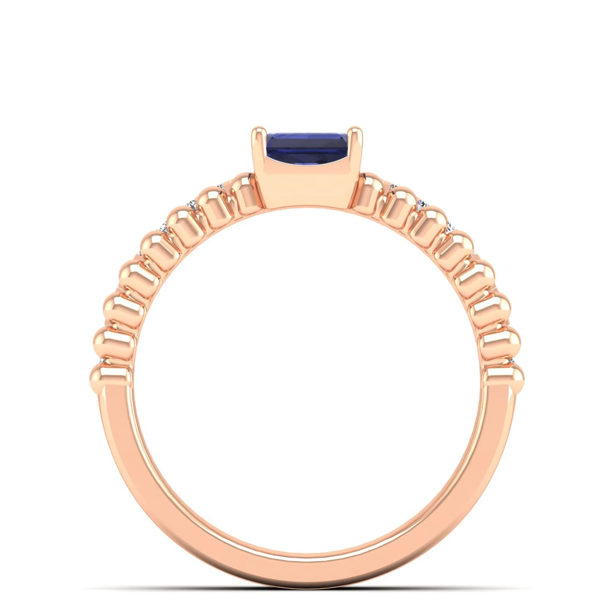 Emerald Cut East-West Tanzanite and Diamond Ring
