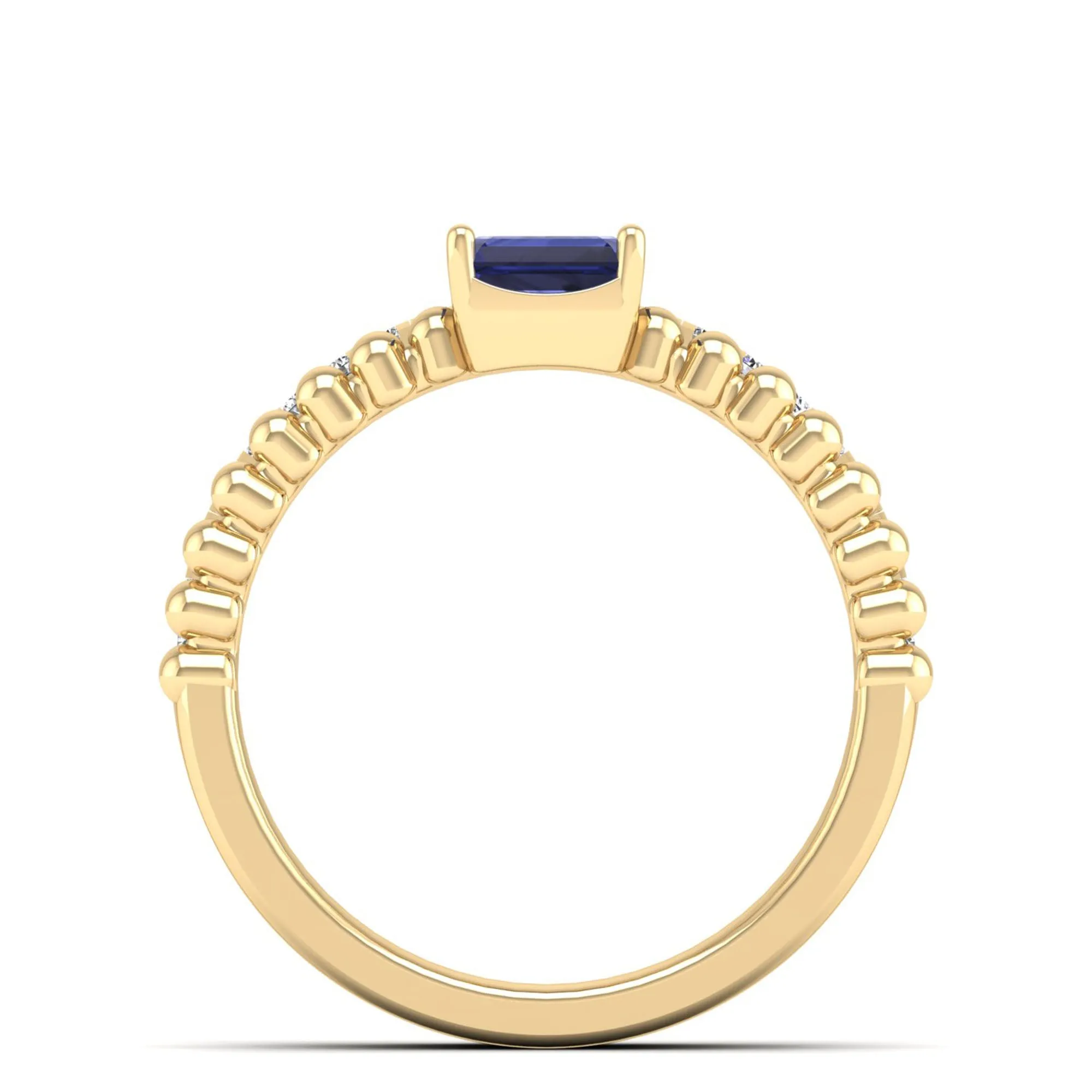 Emerald Cut East-West Tanzanite and Diamond Ring