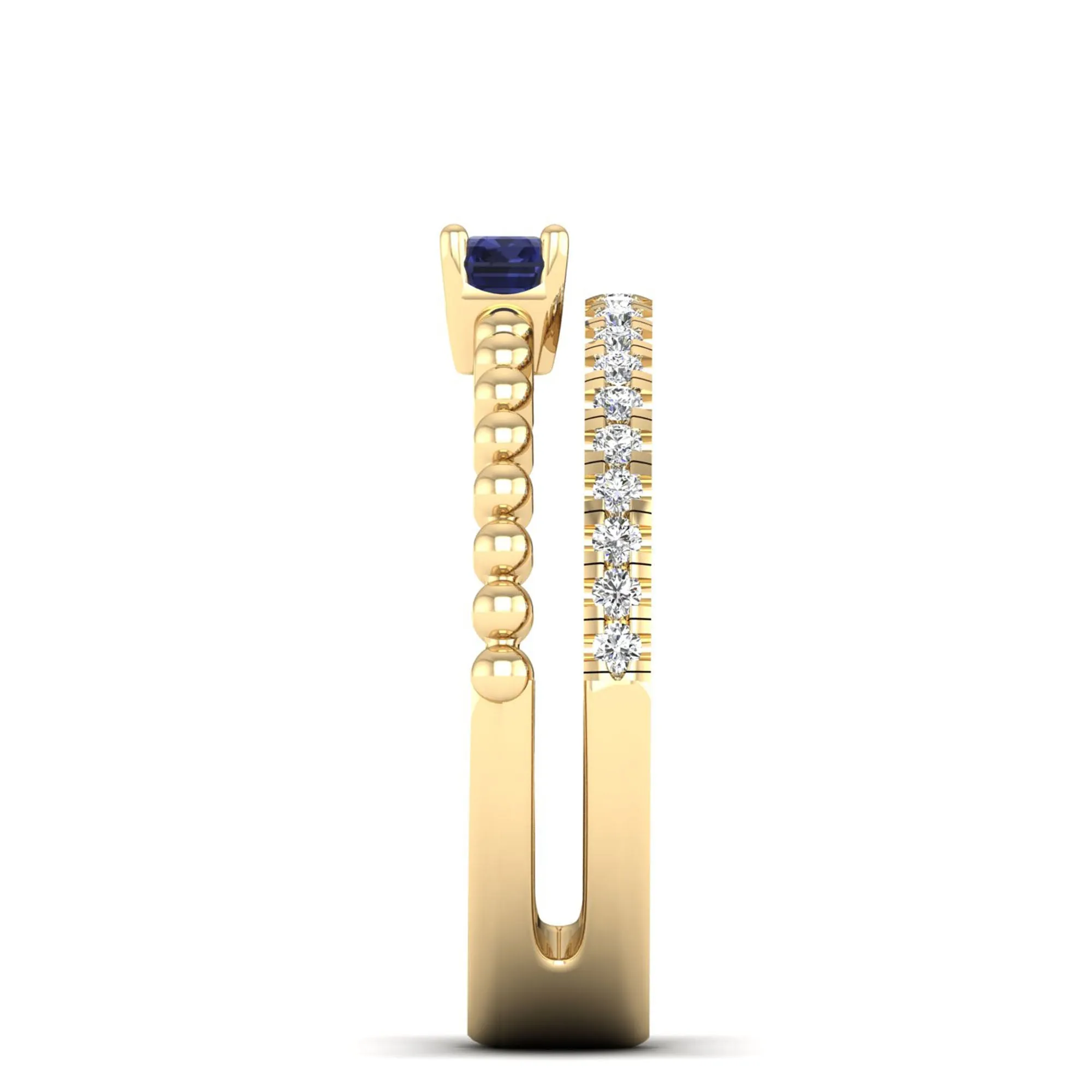 Emerald Cut East-West Tanzanite and Diamond Ring